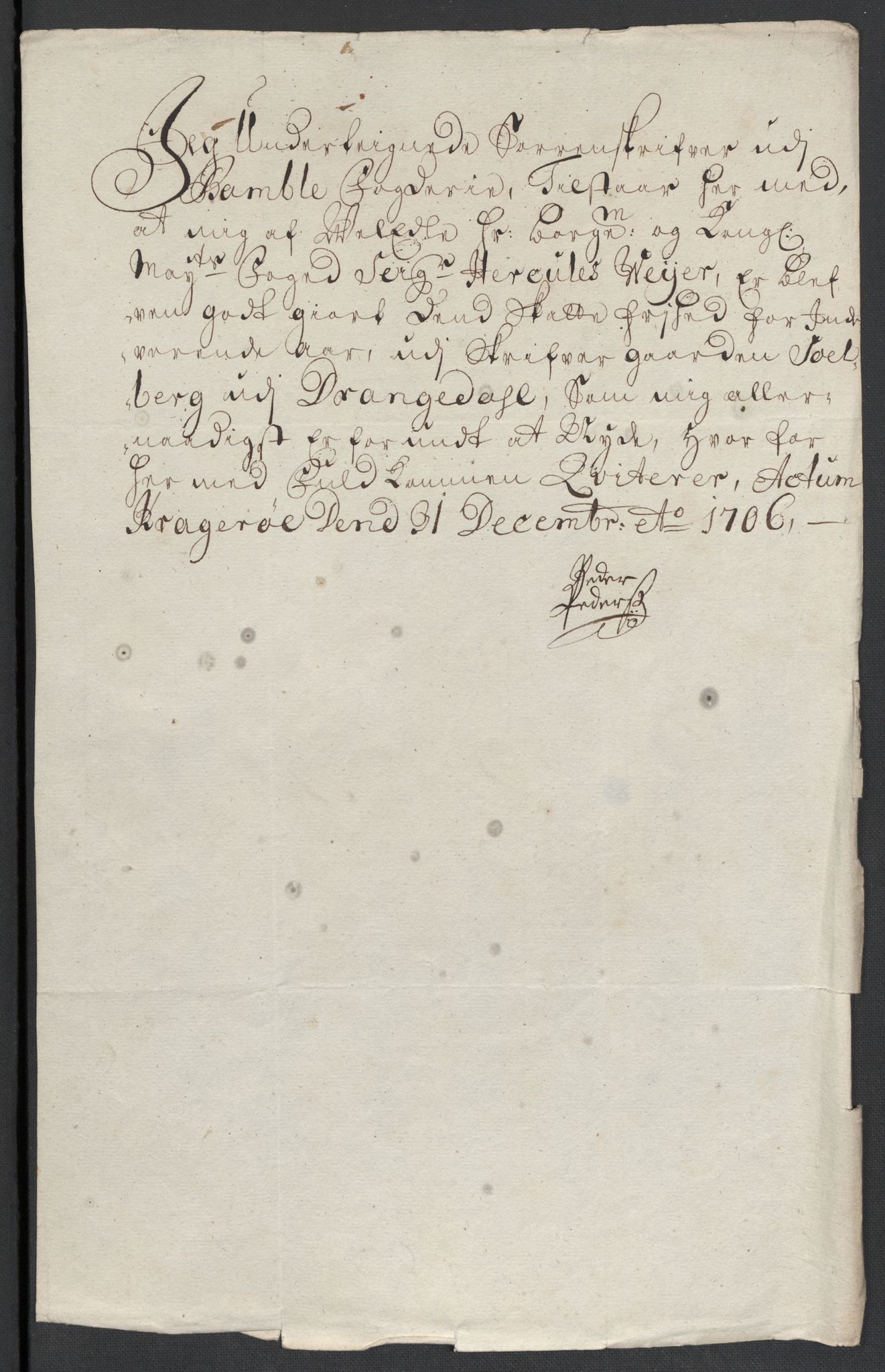 Rentekammeret inntil 1814, Reviderte regnskaper, Fogderegnskap, AV/RA-EA-4092/R36/L2116: Fogderegnskap Øvre og Nedre Telemark og Bamble, 1706-1707, s. 149