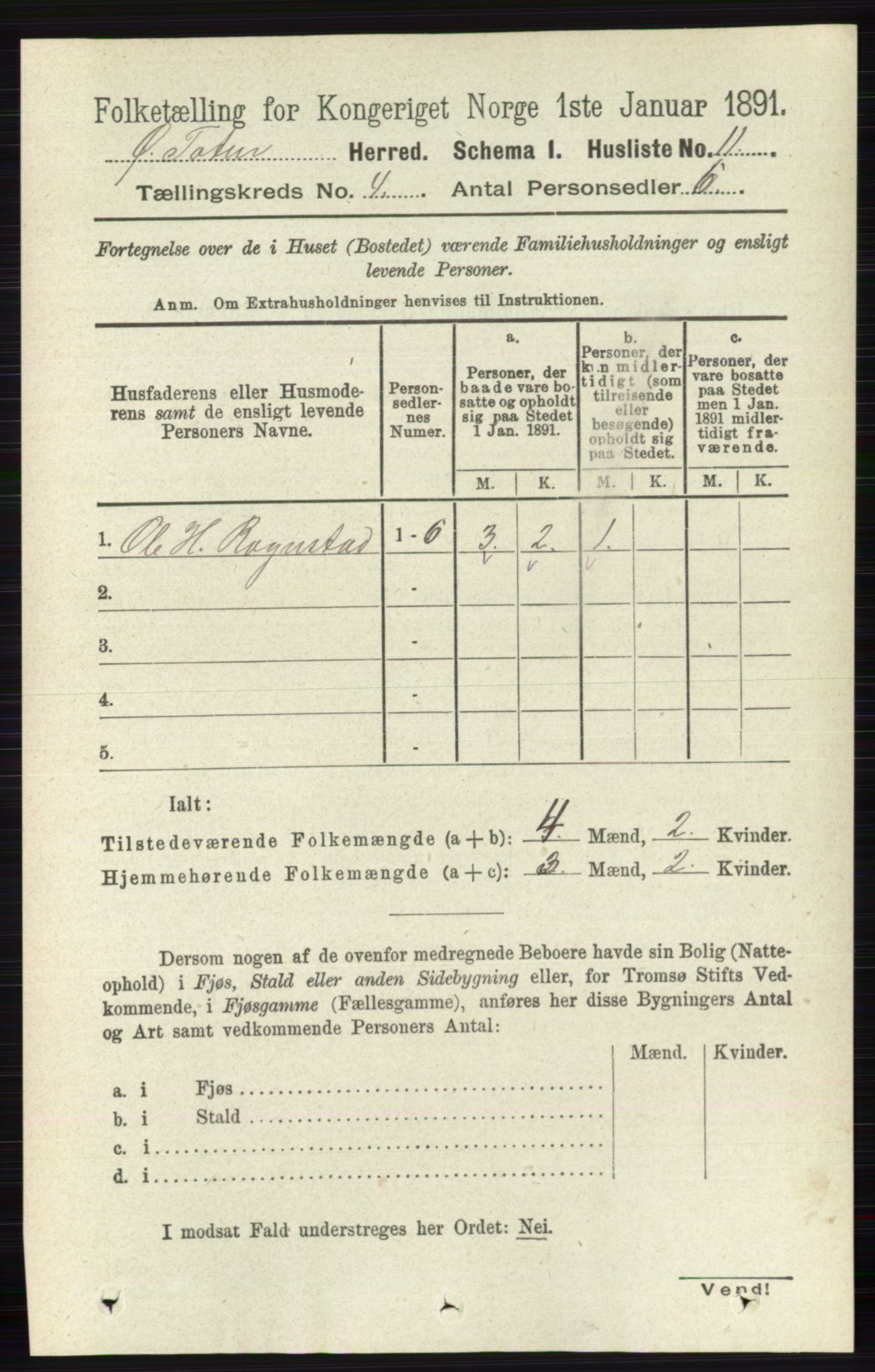 RA, Folketelling 1891 for 0528 Østre Toten herred, 1891, s. 2269