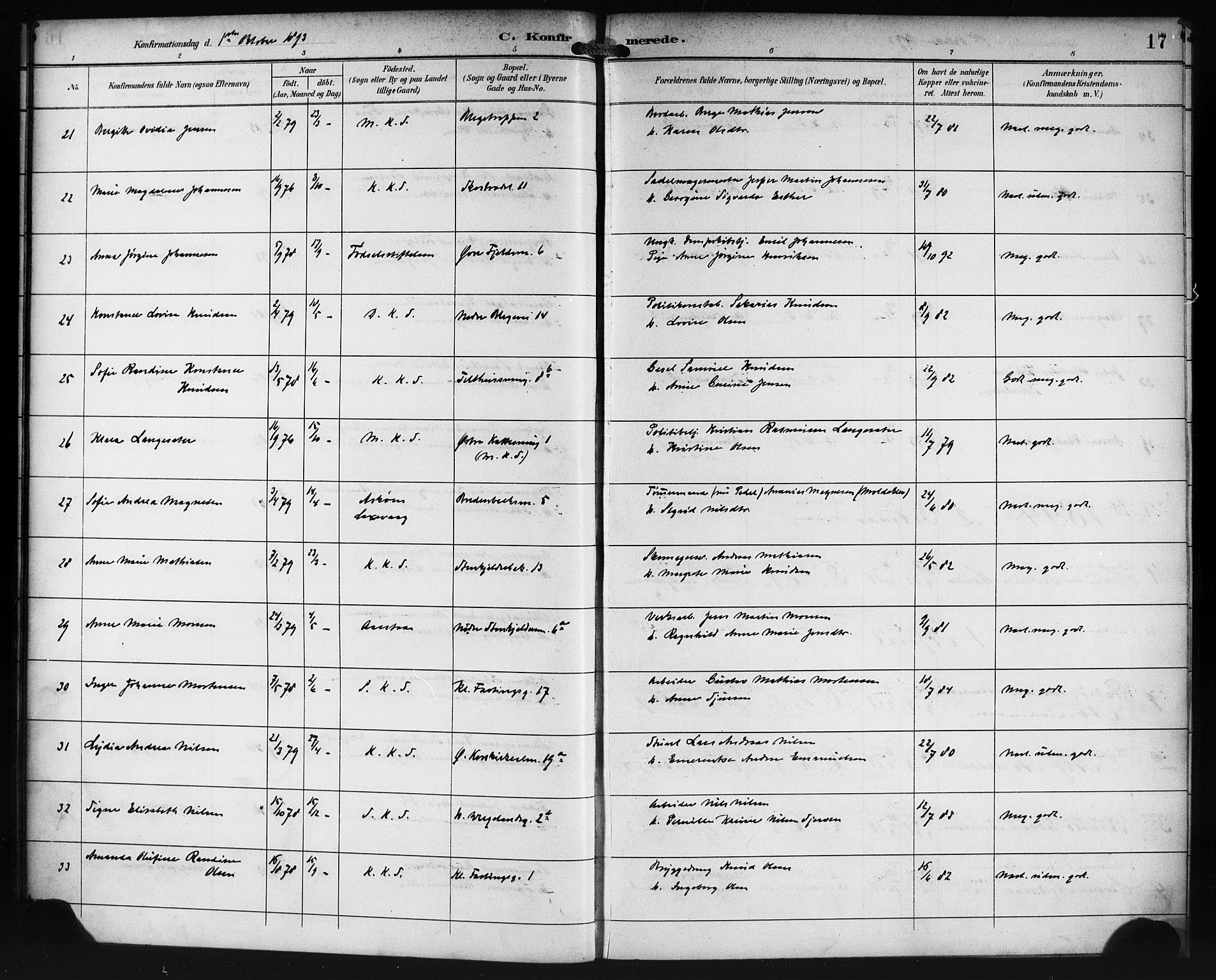 Korskirken sokneprestembete, SAB/A-76101/H/Haa/L0030: Ministerialbok nr. C 6, 1893-1906, s. 17
