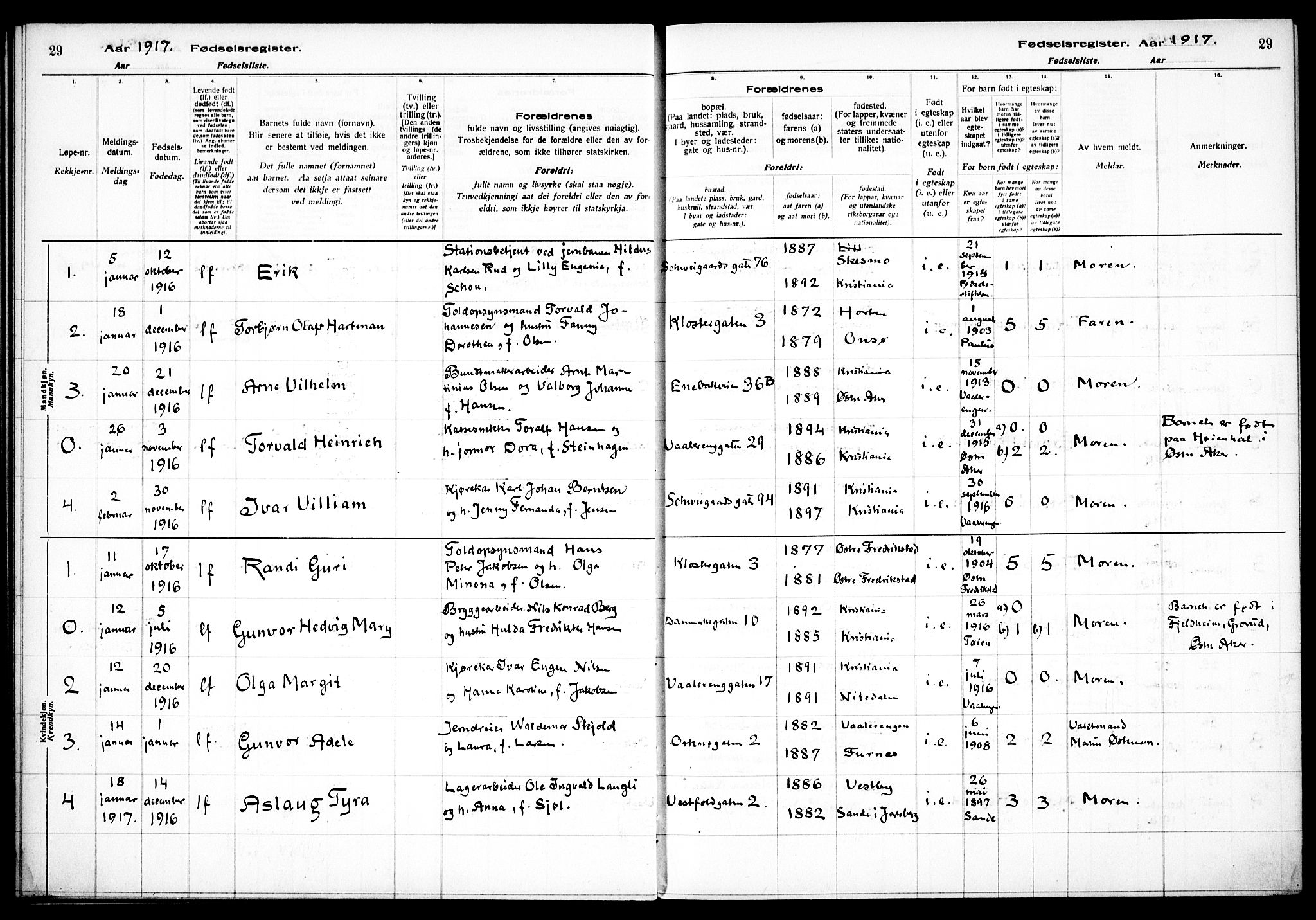 Vålerengen prestekontor Kirkebøker, SAO/A-10878/J/Ja/L0001: Fødselsregister nr. 1, 1916-1924, s. 29