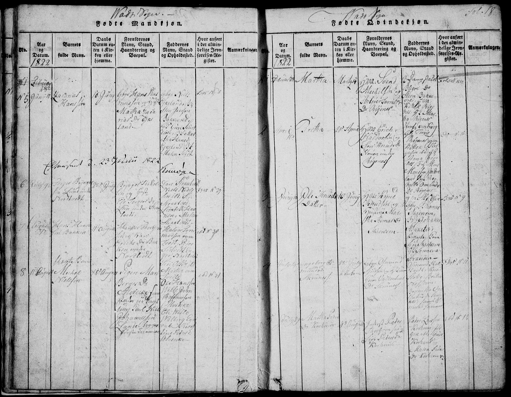 Skjold sokneprestkontor, AV/SAST-A-101847/H/Ha/Hab/L0002: Klokkerbok nr. B 2 /2, 1815-1830, s. 18