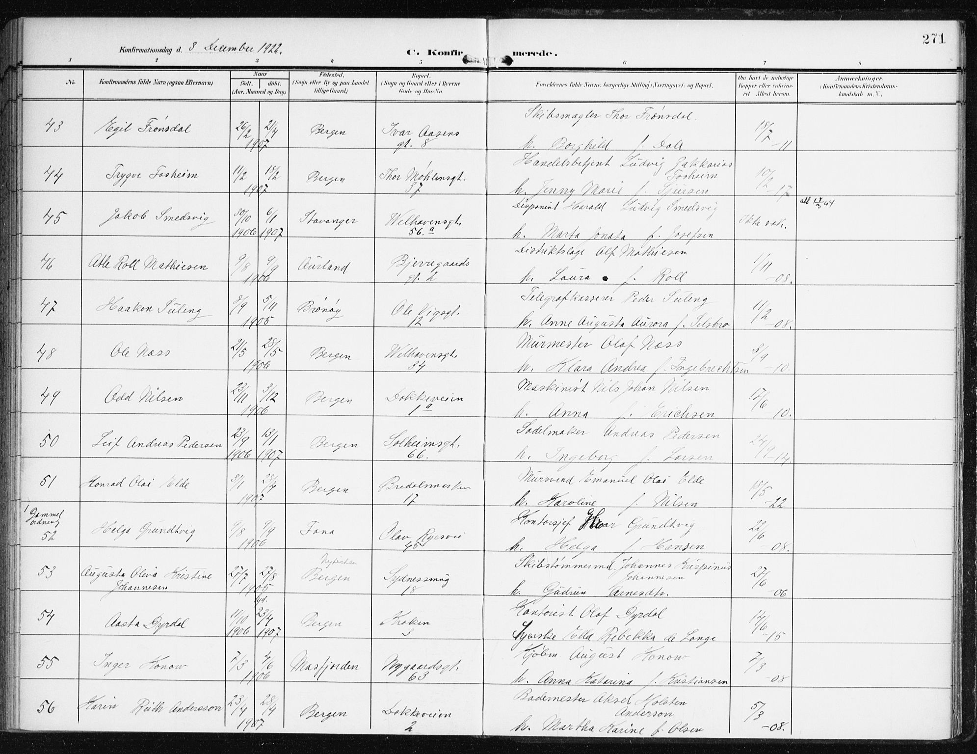 Johanneskirken sokneprestembete, AV/SAB-A-76001/H/Haa/L0009: Ministerialbok nr. C 2, 1907-1924, s. 271
