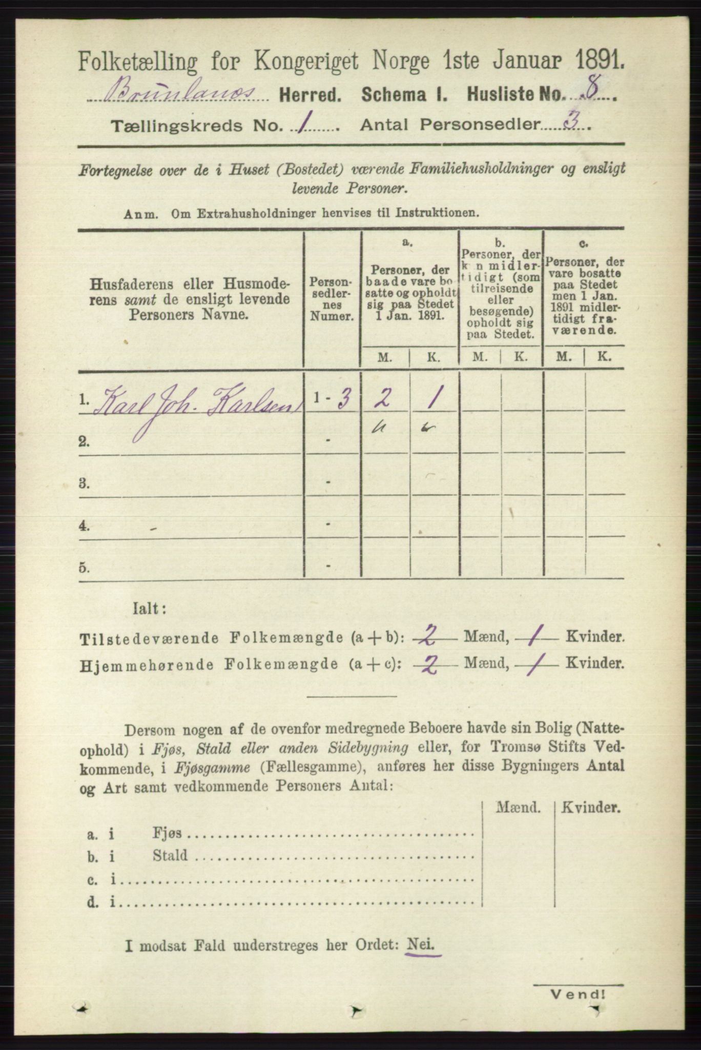 RA, Folketelling 1891 for 0726 Brunlanes herred, 1891, s. 43