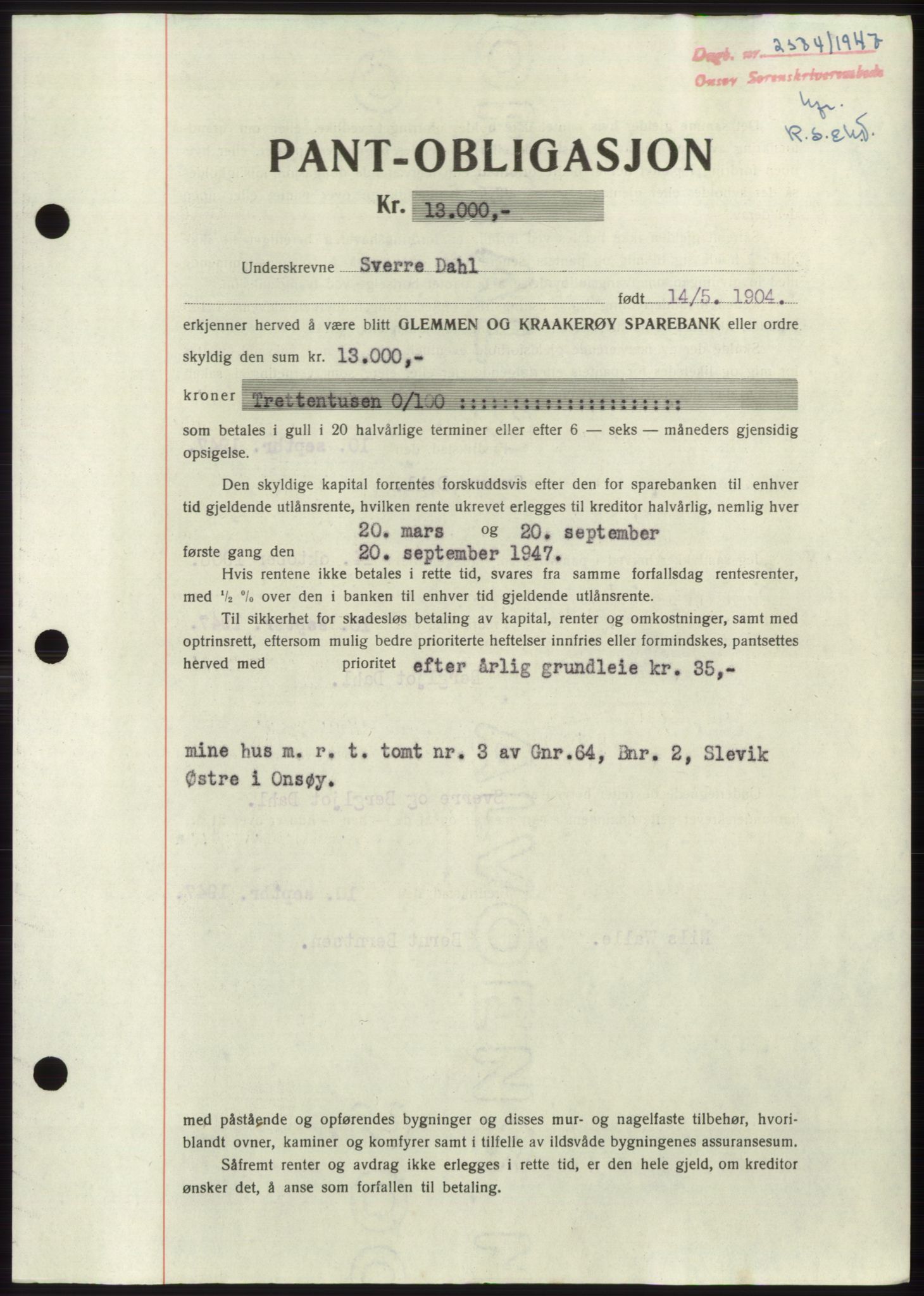 Onsøy sorenskriveri, SAO/A-10474/G/Ga/Gac/L0006: Pantebok nr. B 12-6, 1947-1948, Dagboknr: 2504/1947