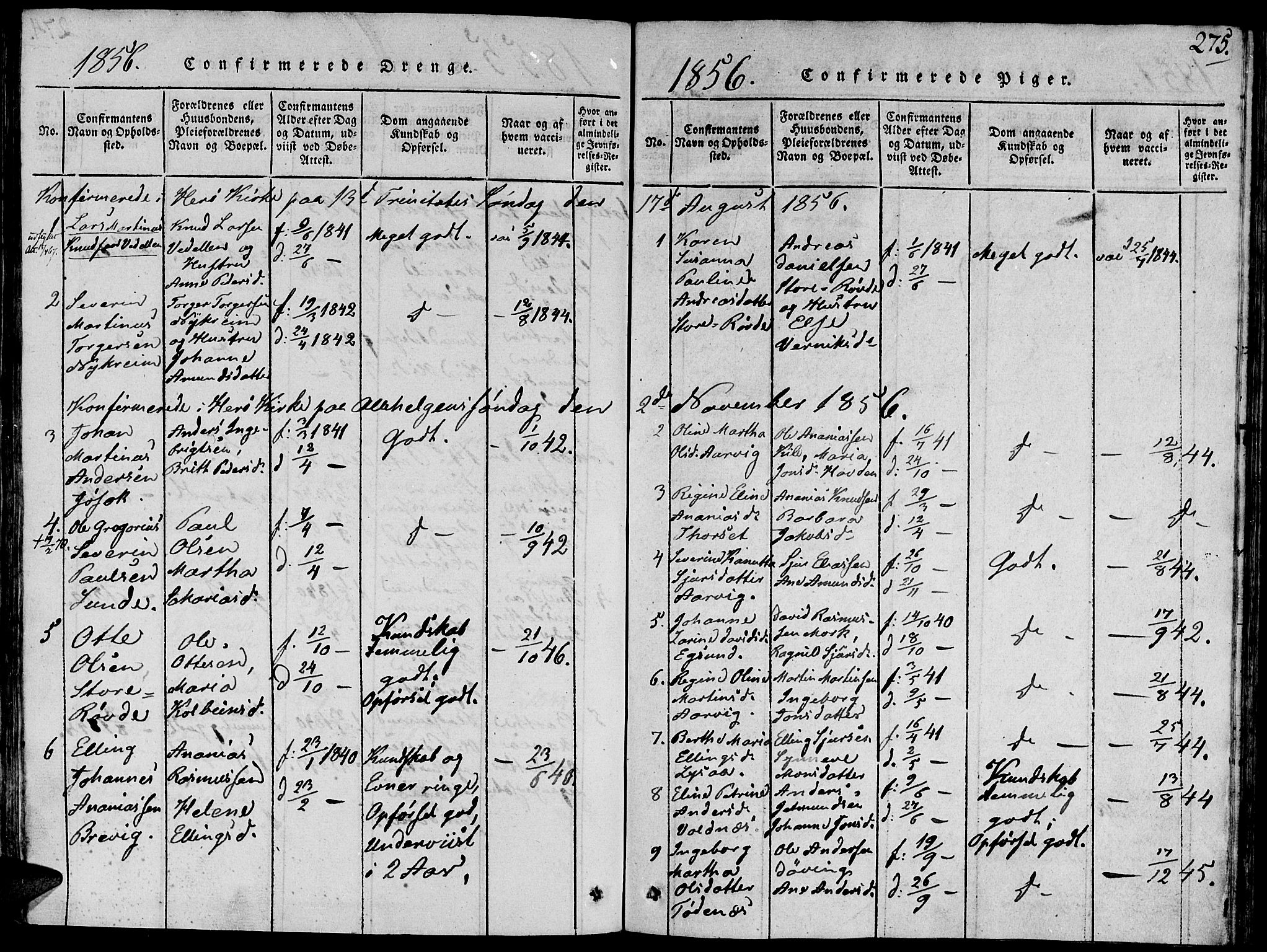 Ministerialprotokoller, klokkerbøker og fødselsregistre - Møre og Romsdal, SAT/A-1454/504/L0054: Ministerialbok nr. 504A01, 1816-1861, s. 275