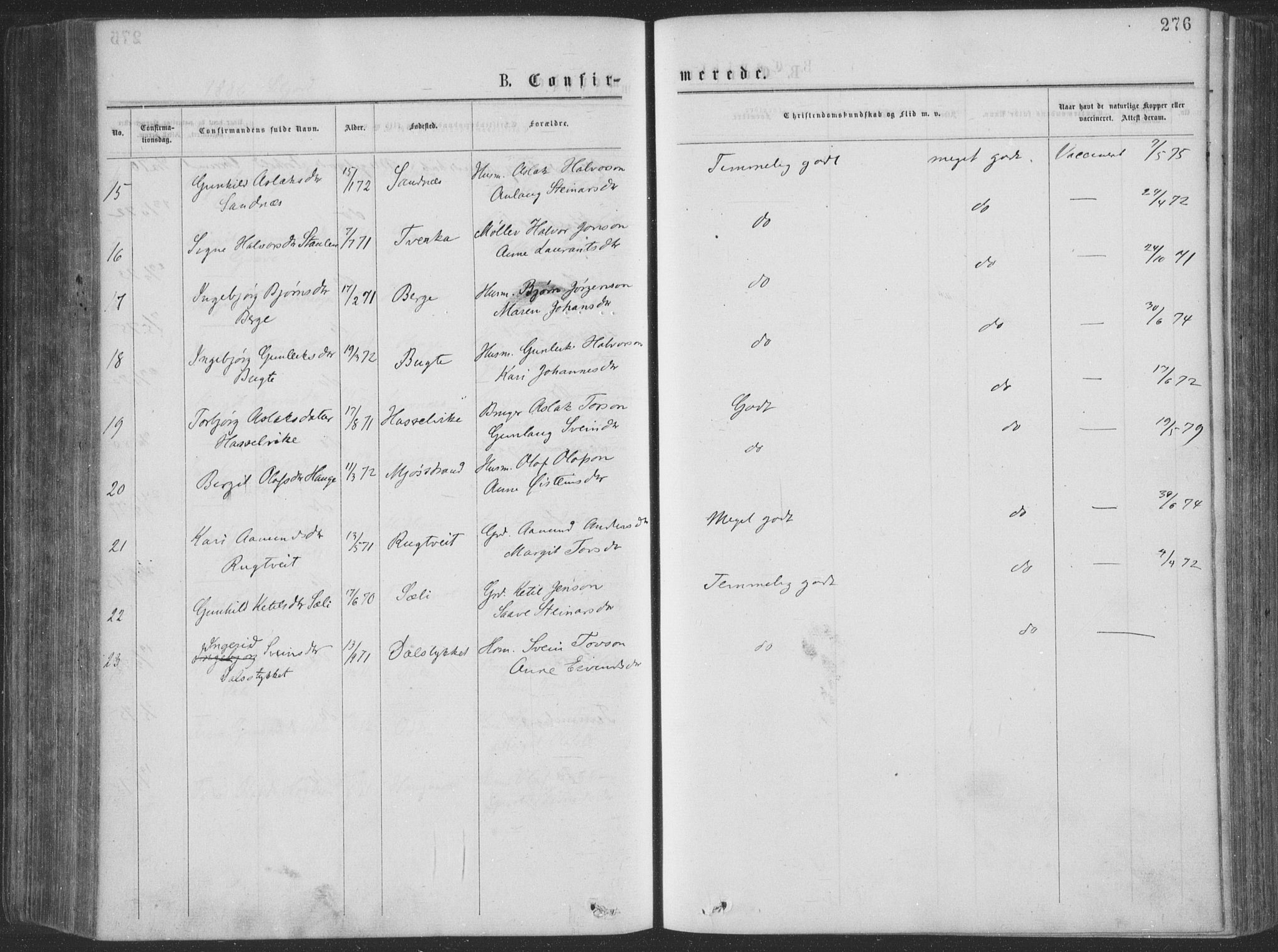 Seljord kirkebøker, SAKO/A-20/F/Fa/L0014: Ministerialbok nr. I 14, 1877-1886, s. 276