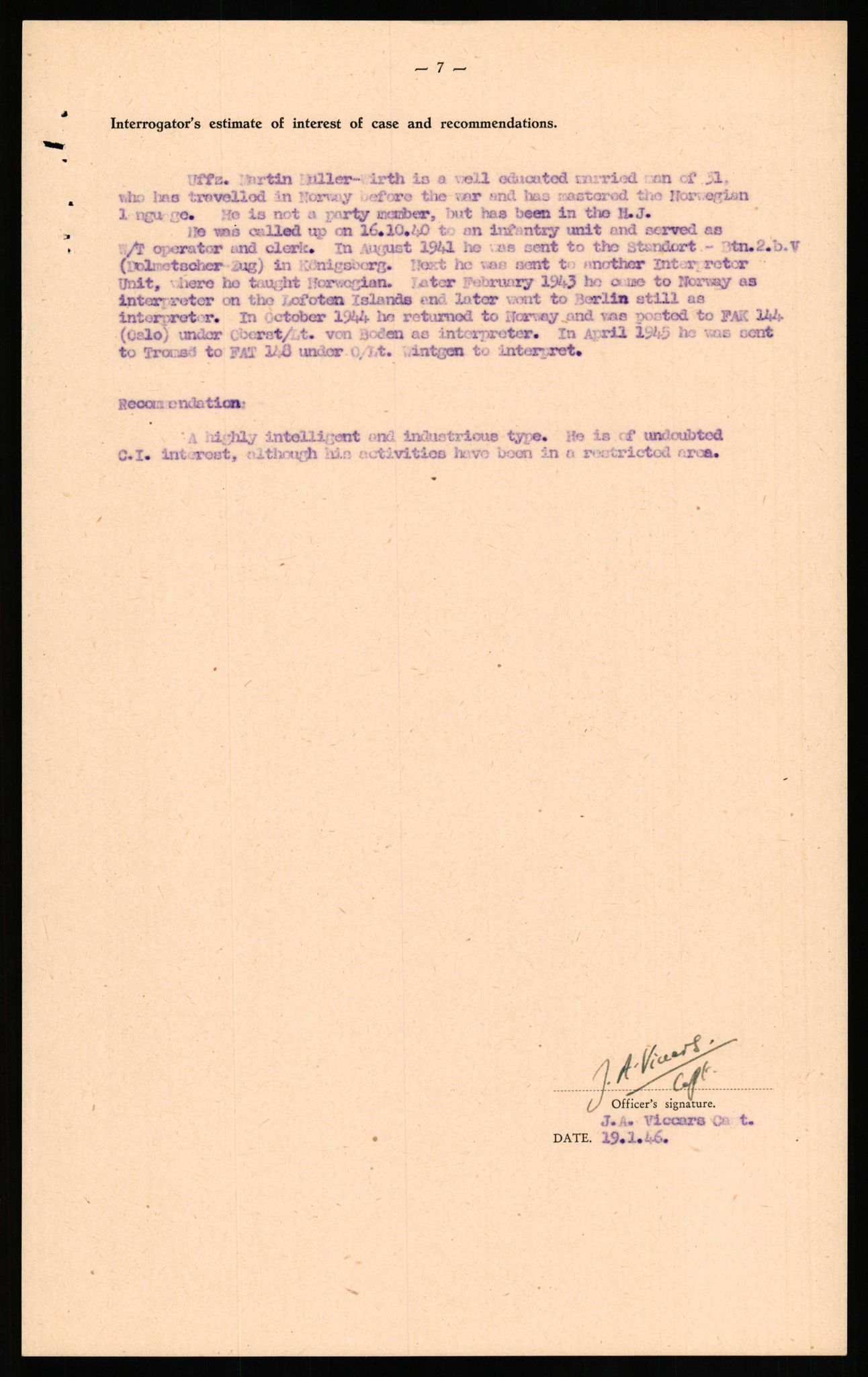 Forsvaret, Forsvarets overkommando II, AV/RA-RAFA-3915/D/Db/L0023: CI Questionaires. Tyske okkupasjonsstyrker i Norge. Tyskere., 1945-1946, s. 321