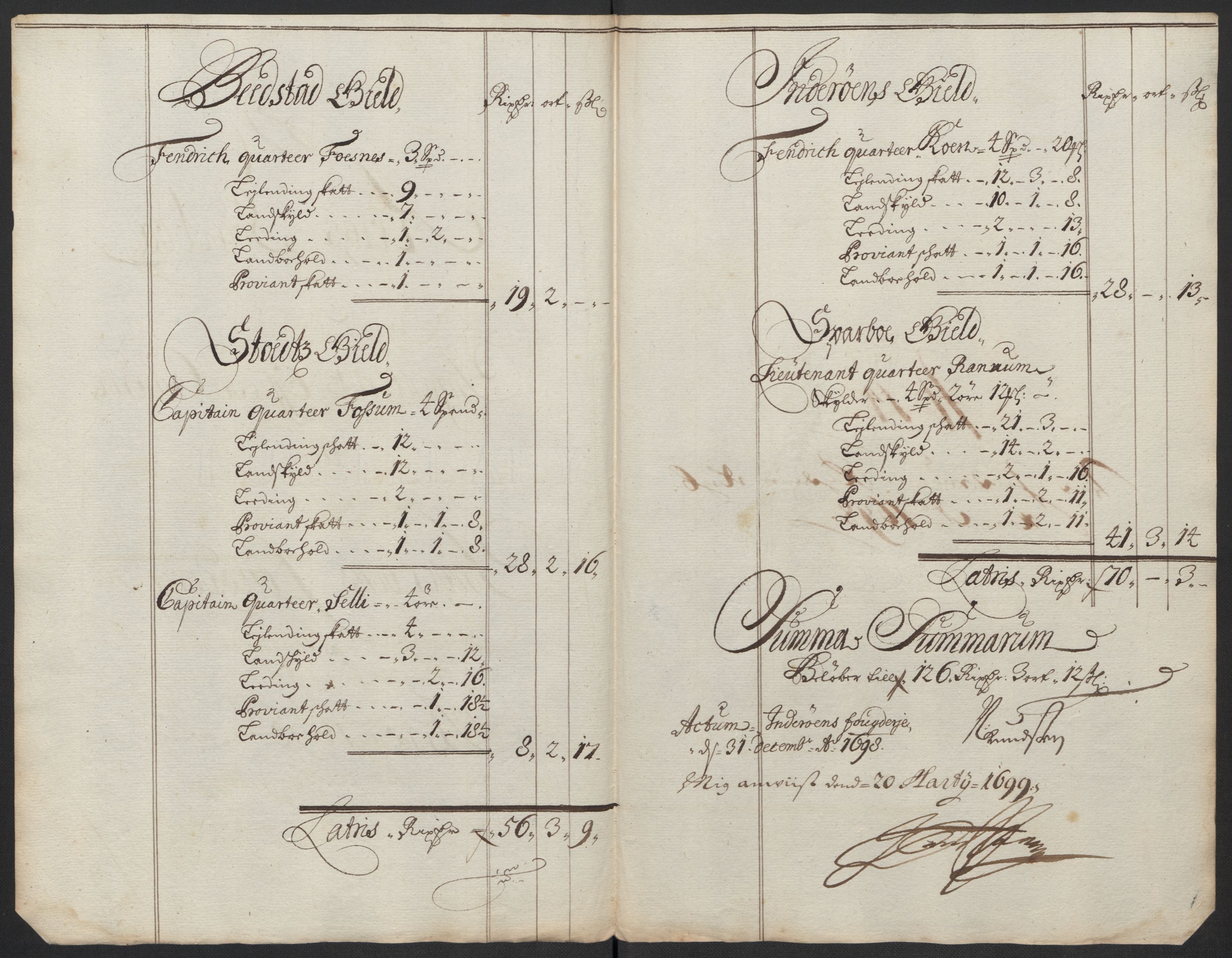 Rentekammeret inntil 1814, Reviderte regnskaper, Fogderegnskap, AV/RA-EA-4092/R63/L4310: Fogderegnskap Inderøy, 1698-1699, s. 202