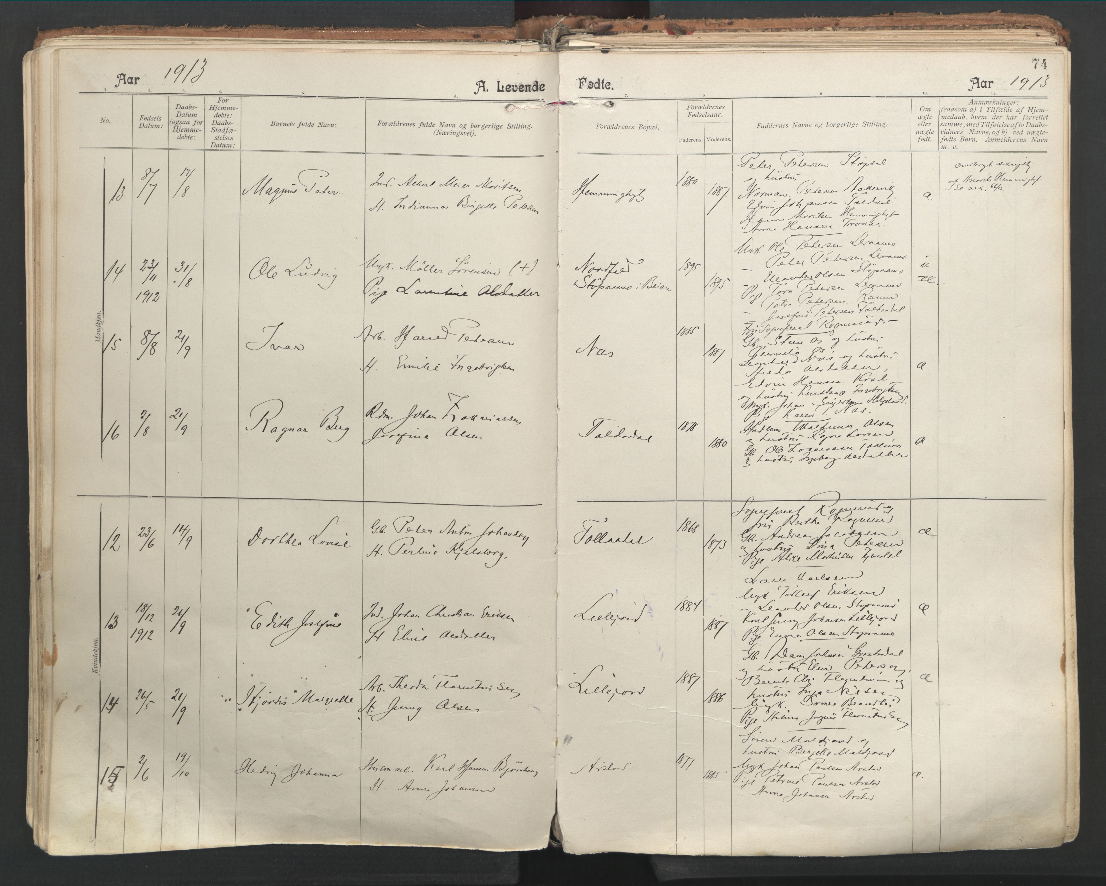 Ministerialprotokoller, klokkerbøker og fødselsregistre - Nordland, AV/SAT-A-1459/846/L0647: Ministerialbok nr. 846A05, 1902-1915, s. 74