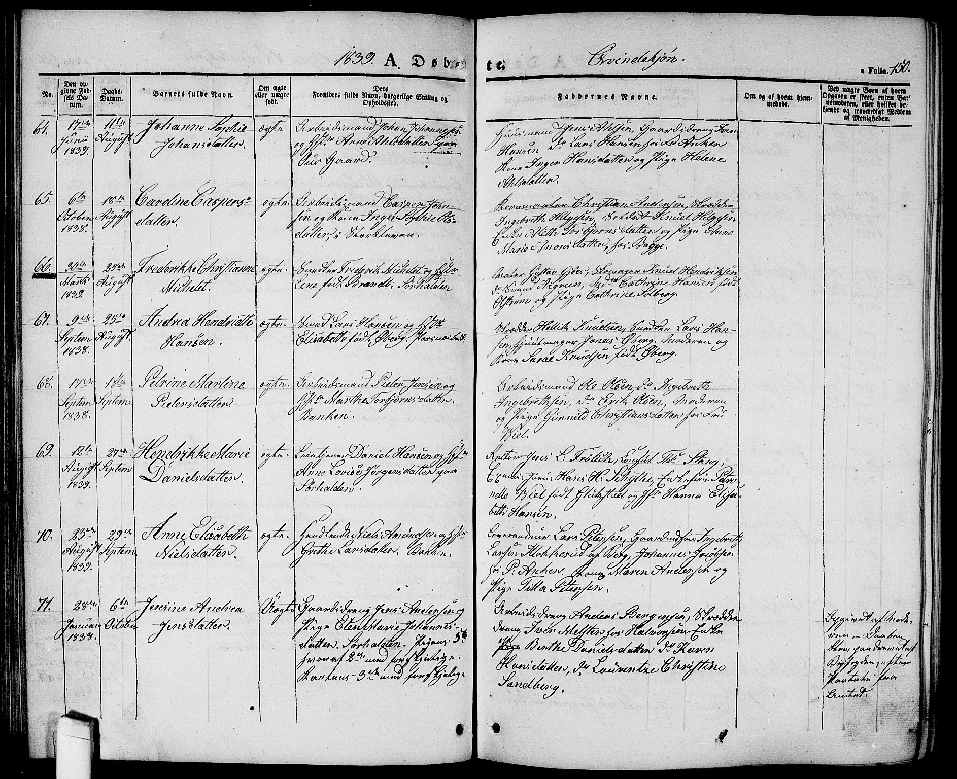 Halden prestekontor Kirkebøker, AV/SAO-A-10909/G/Ga/L0003: Klokkerbok nr. 3, 1834-1844, s. 150