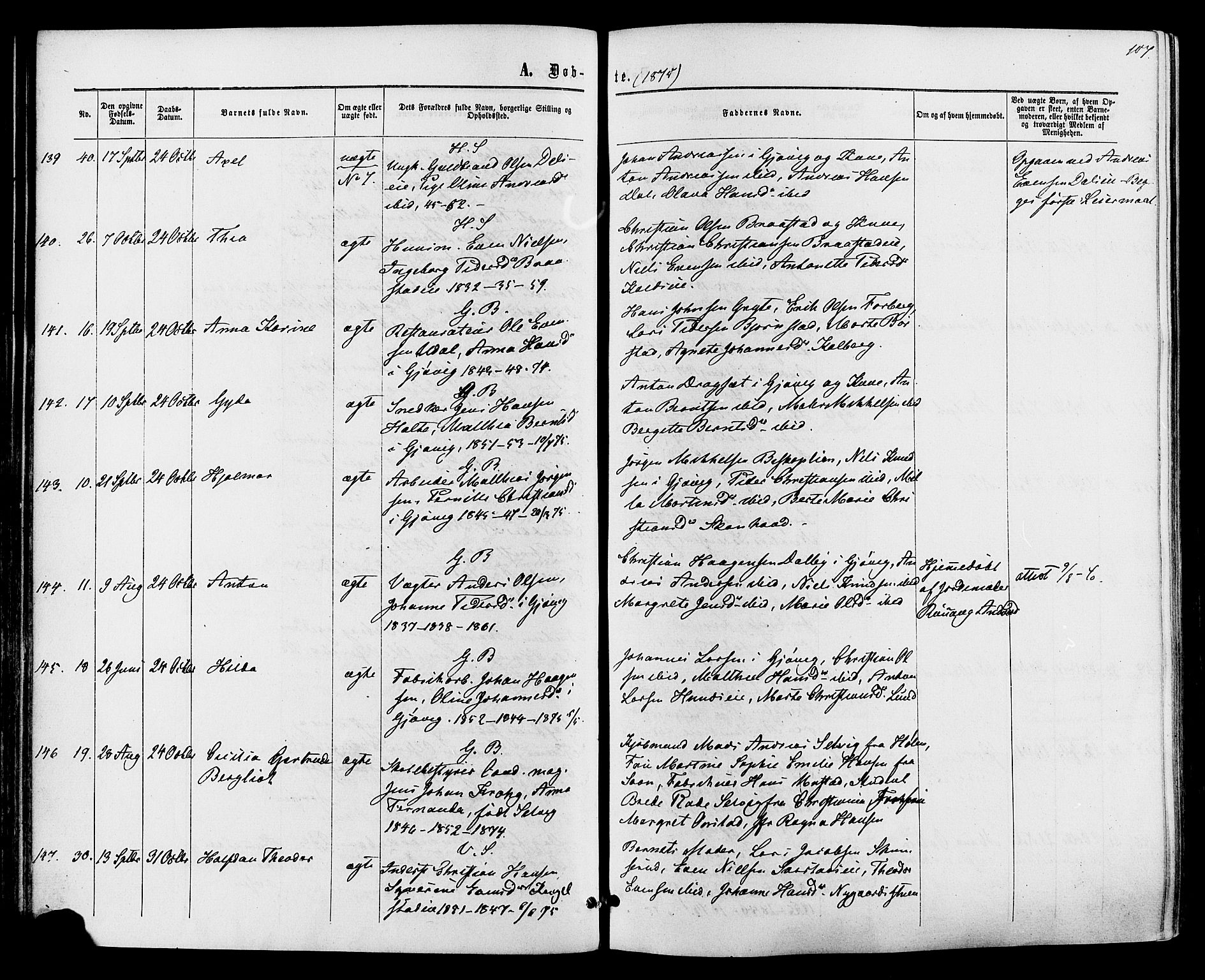 Vardal prestekontor, AV/SAH-PREST-100/H/Ha/Haa/L0007: Ministerialbok nr. 7, 1867-1878, s. 107