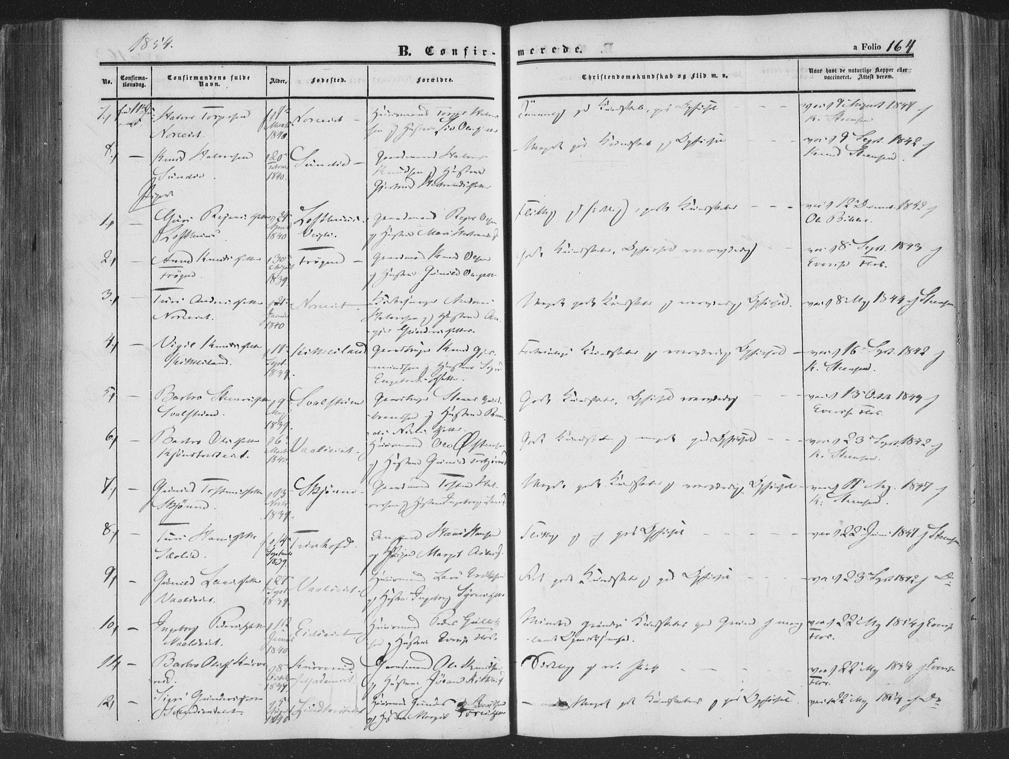 Rollag kirkebøker, AV/SAKO-A-240/F/Fa/L0008: Ministerialbok nr. I 8, 1847-1860, s. 164