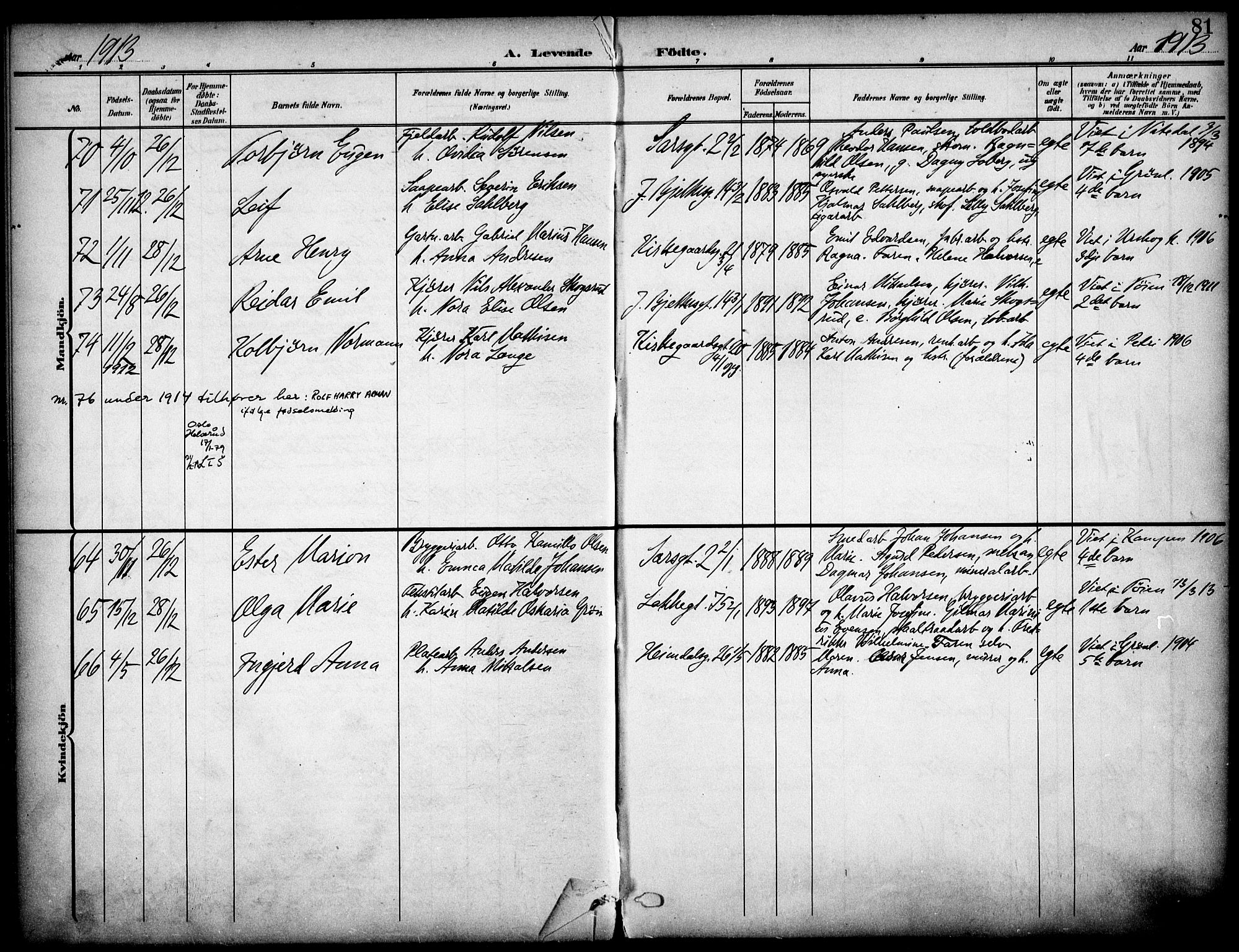 Tøyen prestekontor Kirkebøker, AV/SAO-A-10167a/F/Fa/L0001: Ministerialbok nr. I 1, 1907-1916, s. 81