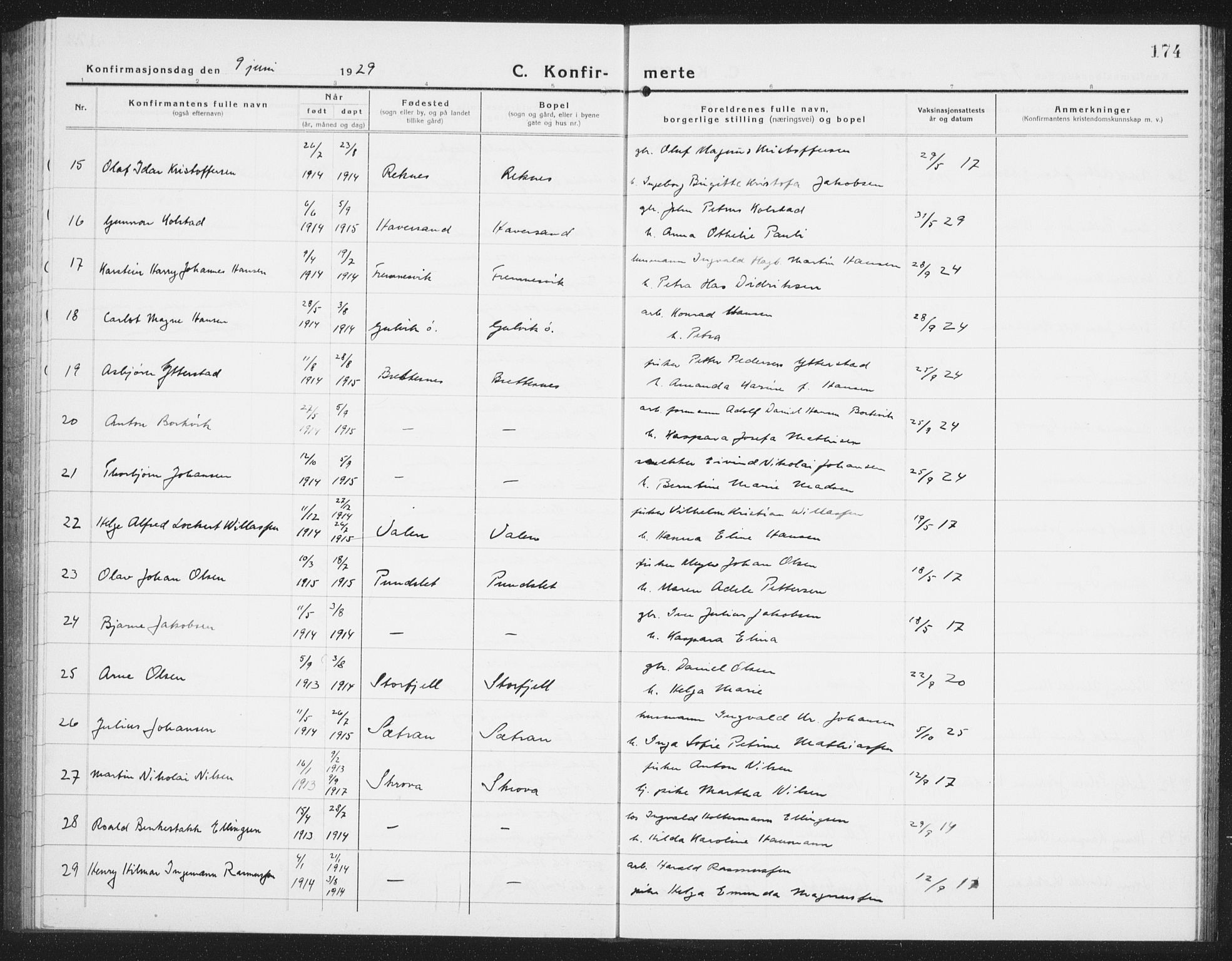 Ministerialprotokoller, klokkerbøker og fødselsregistre - Nordland, AV/SAT-A-1459/874/L1081: Klokkerbok nr. 874C10, 1925-1941, s. 174