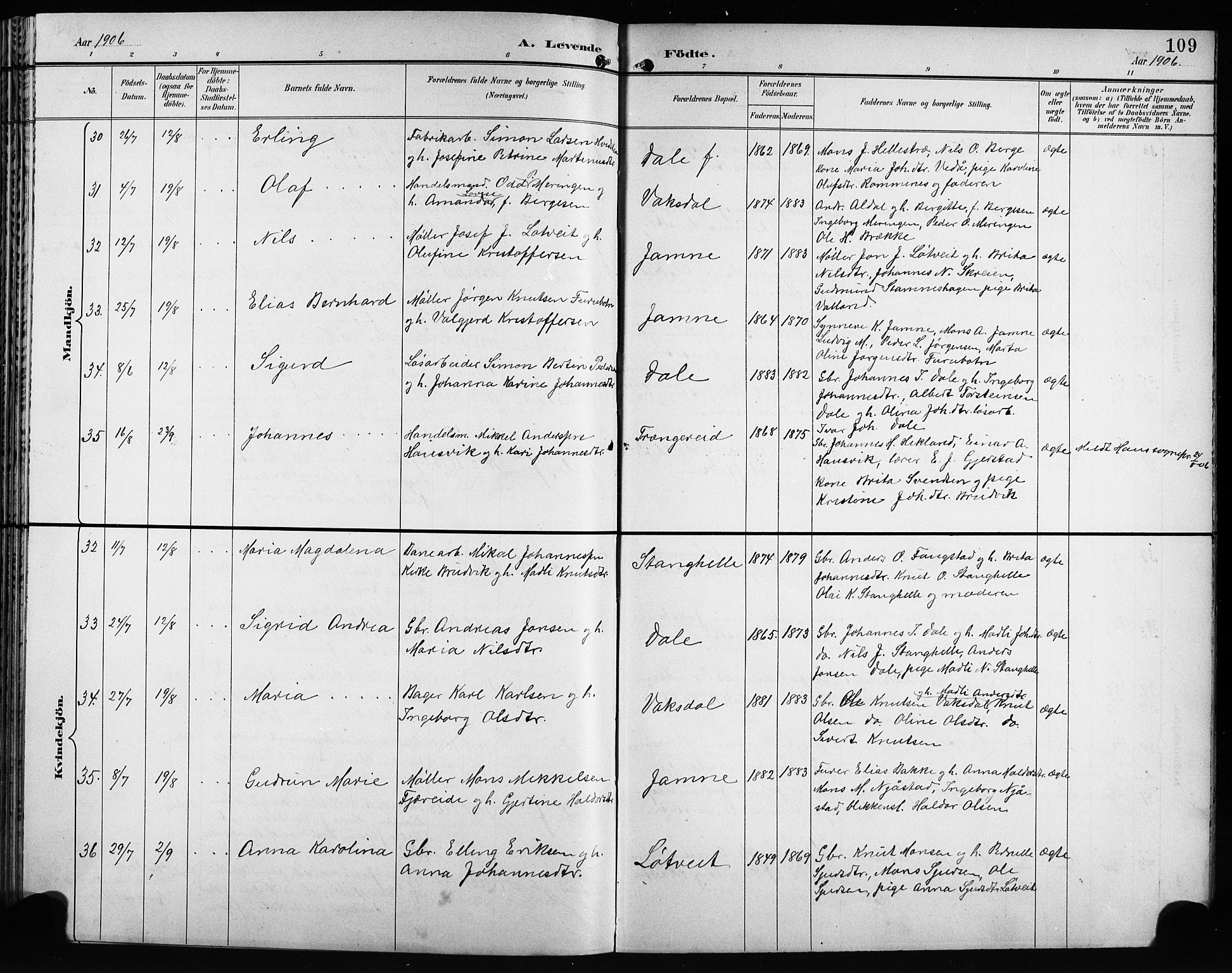 Bruvik Sokneprestembete, AV/SAB-A-74701/H/Hab: Klokkerbok nr. A 2, 1895-1907, s. 109