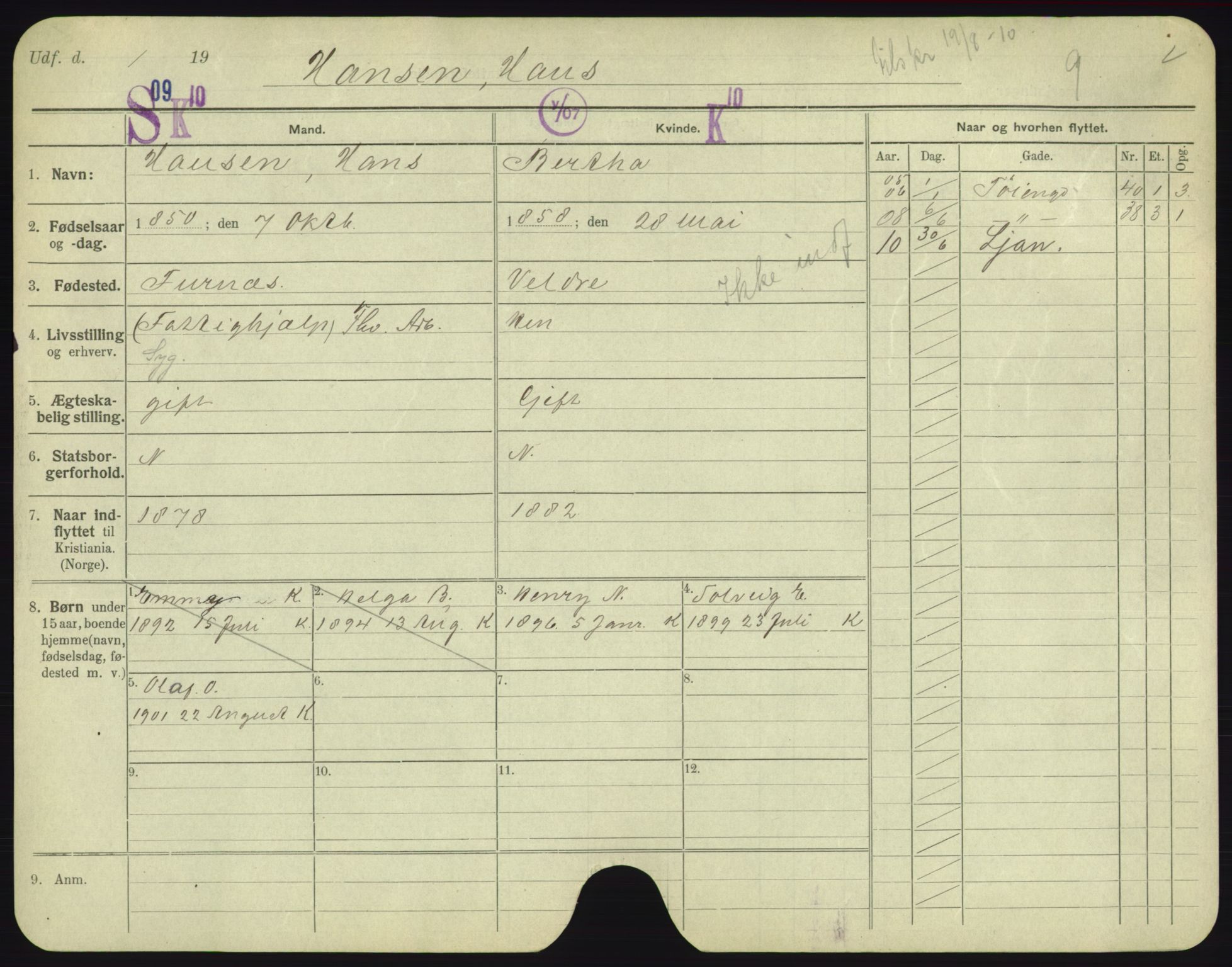 Oslo folkeregister, Registerkort, AV/SAO-A-11715/F/Fa/Fac/L0004: Menn, 1906-1914, s. 27a