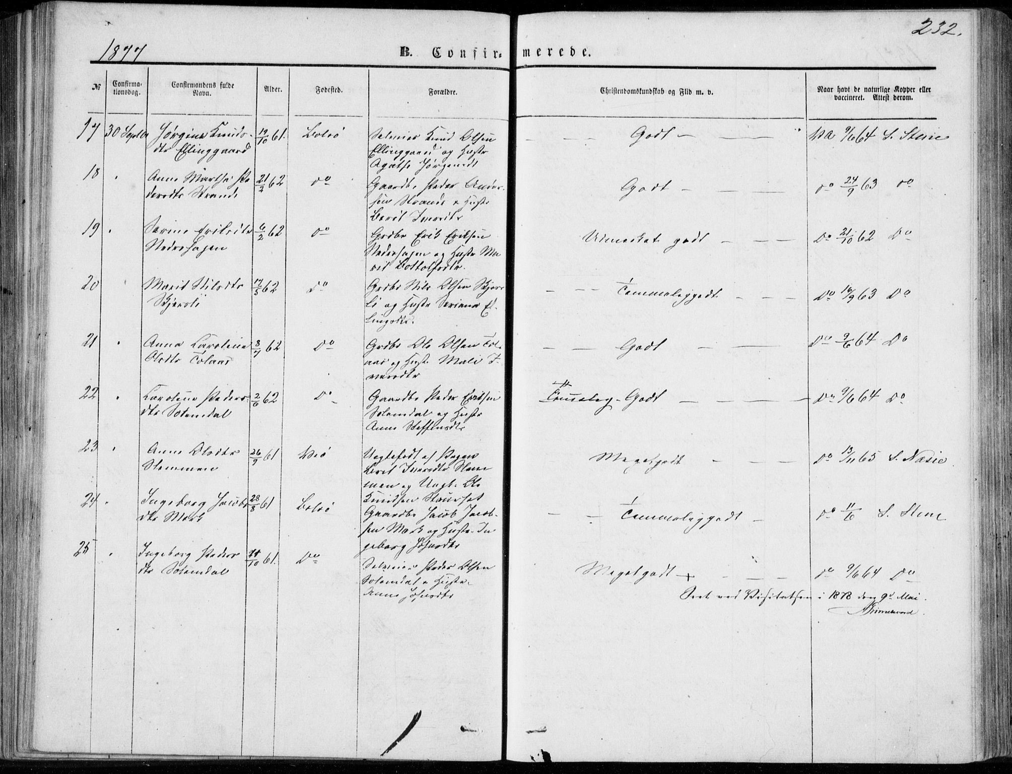 Ministerialprotokoller, klokkerbøker og fødselsregistre - Møre og Romsdal, SAT/A-1454/555/L0655: Ministerialbok nr. 555A05, 1869-1886, s. 232