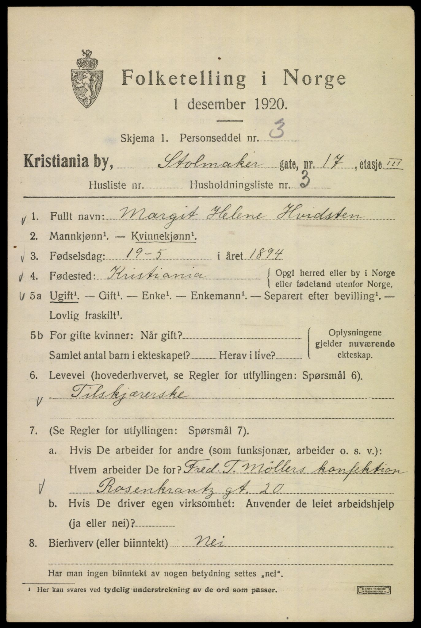 SAO, Folketelling 1920 for 0301 Kristiania kjøpstad, 1920, s. 547785