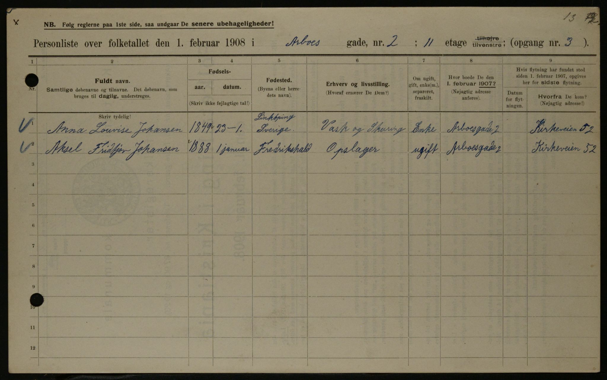OBA, Kommunal folketelling 1.2.1908 for Kristiania kjøpstad, 1908, s. 2027