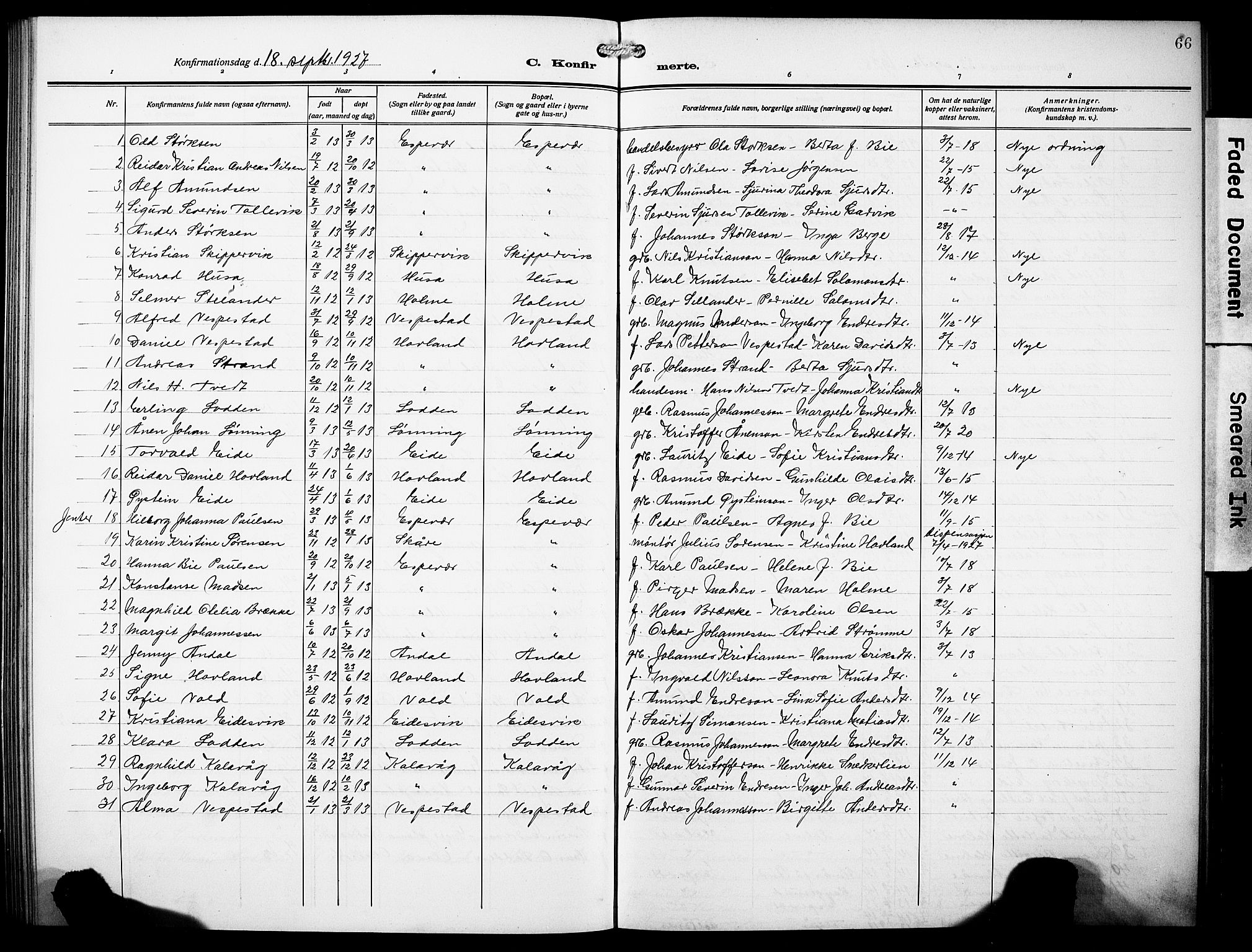Finnås sokneprestembete, AV/SAB-A-99925/H/Ha/Hab/Habc/L0004: Klokkerbok nr. C 4, 1917-1931, s. 66