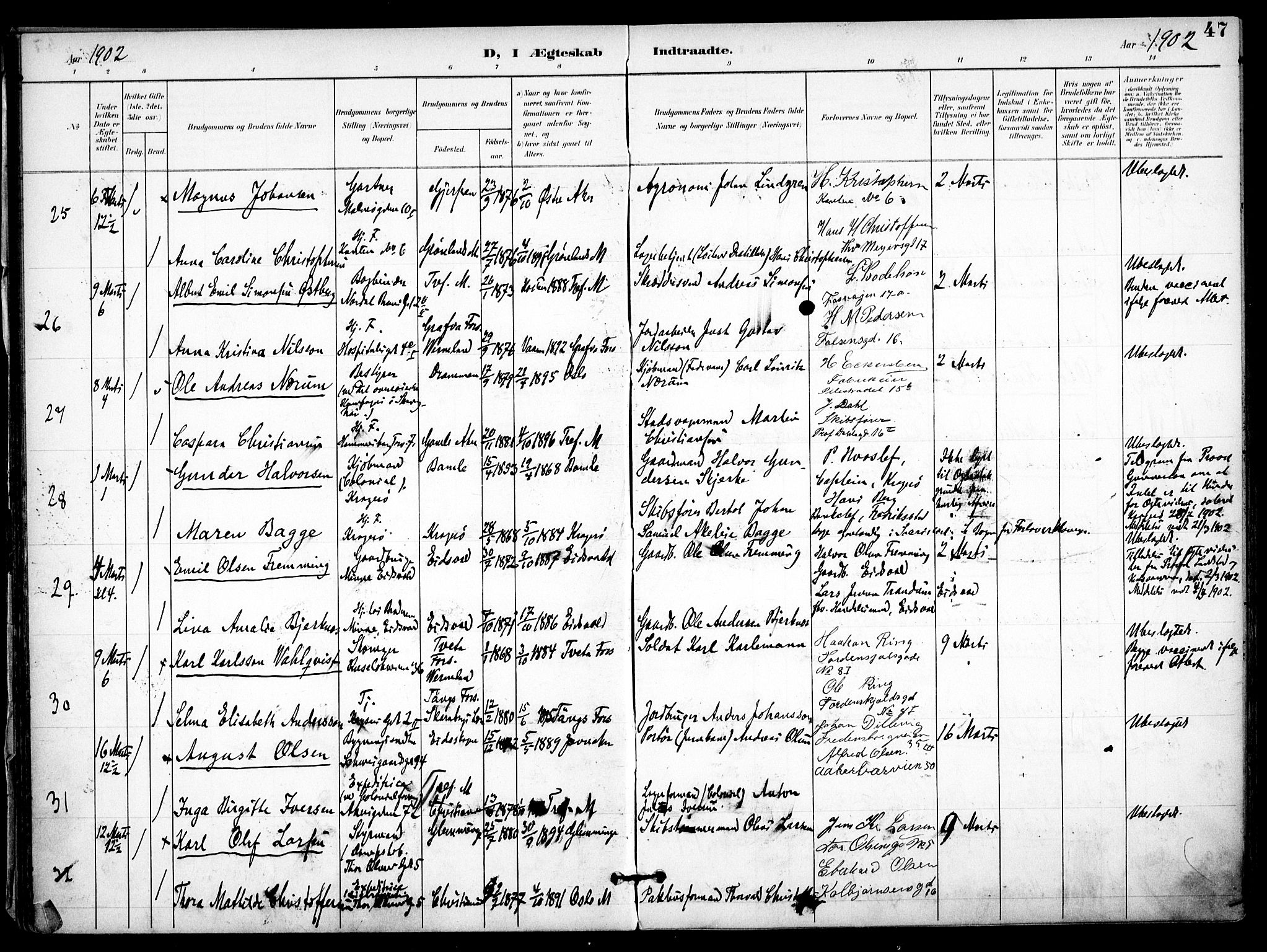 Trefoldighet prestekontor Kirkebøker, AV/SAO-A-10882/F/Fc/L0005: Ministerialbok nr. III 5, 1900-1908, s. 47