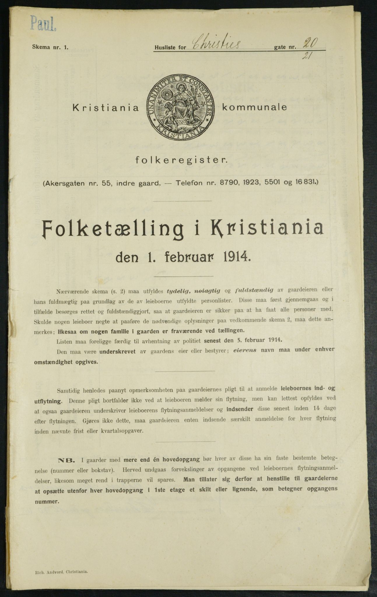 OBA, Kommunal folketelling 1.2.1914 for Kristiania, 1914, s. 12480