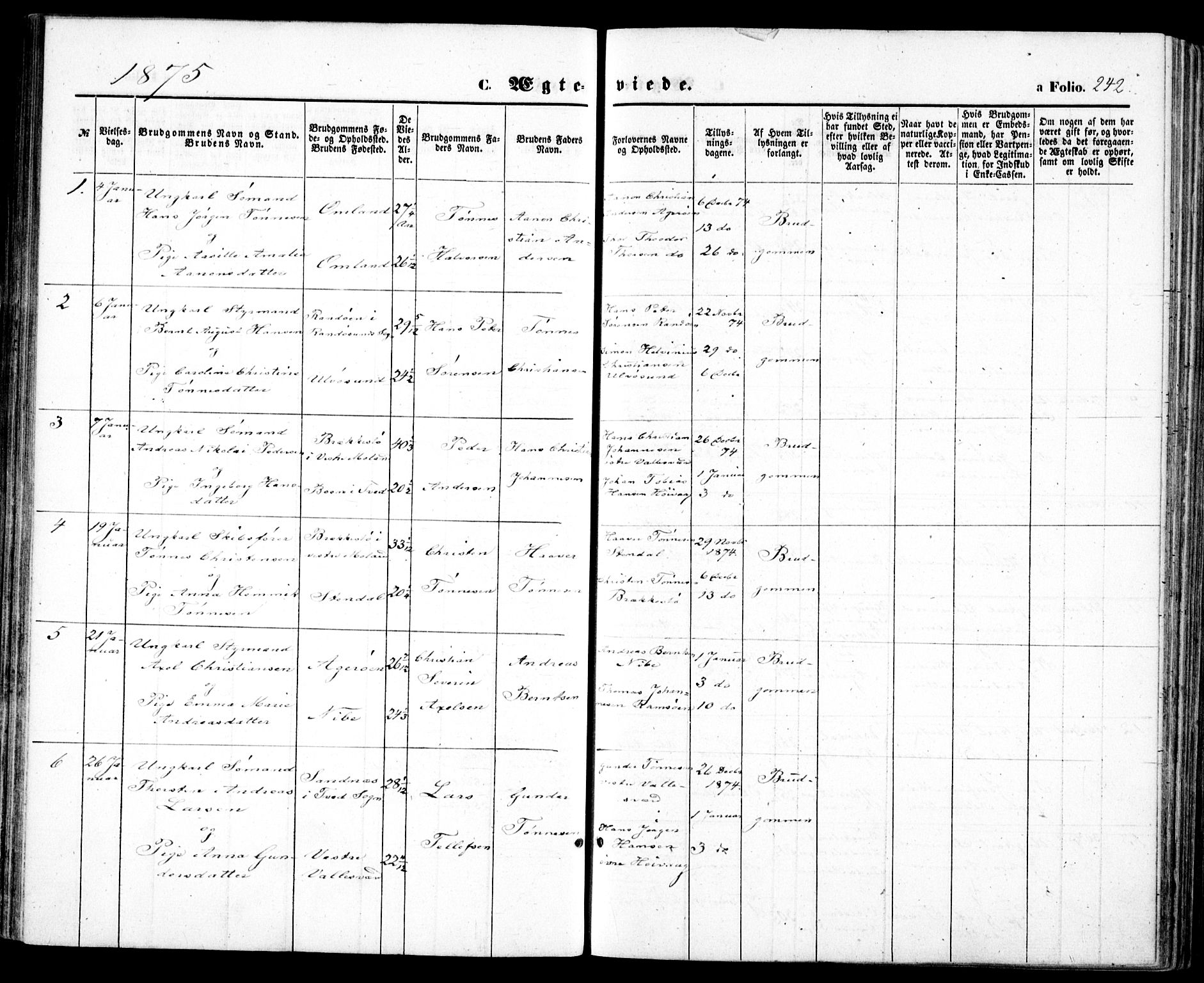 Høvåg sokneprestkontor, SAK/1111-0025/F/Fa/L0004: Ministerialbok nr. A 4, 1859-1877, s. 242