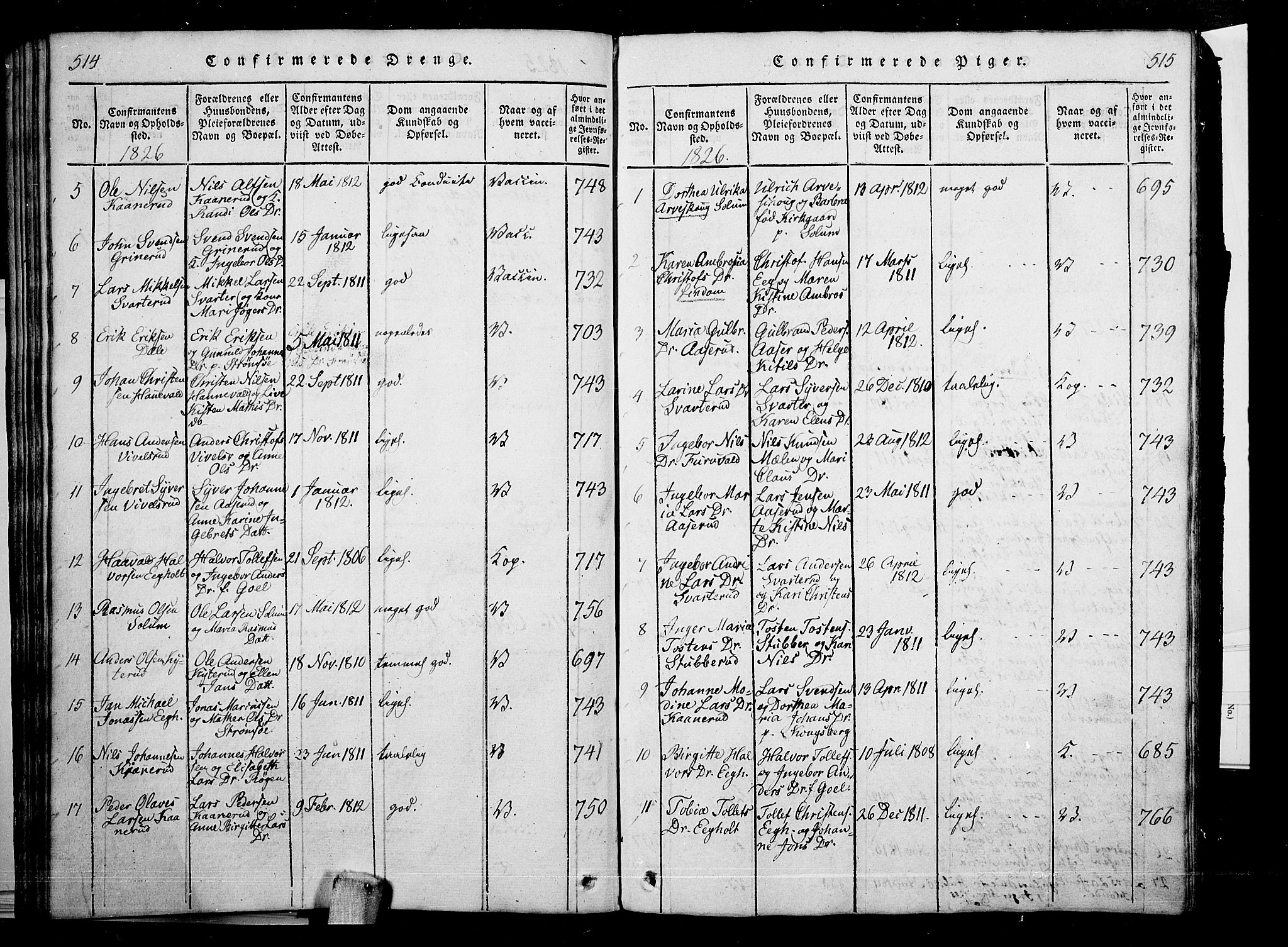 Skoger kirkebøker, SAKO/A-59/G/Ga/L0001: Klokkerbok nr. I 1, 1814-1845, s. 514-515