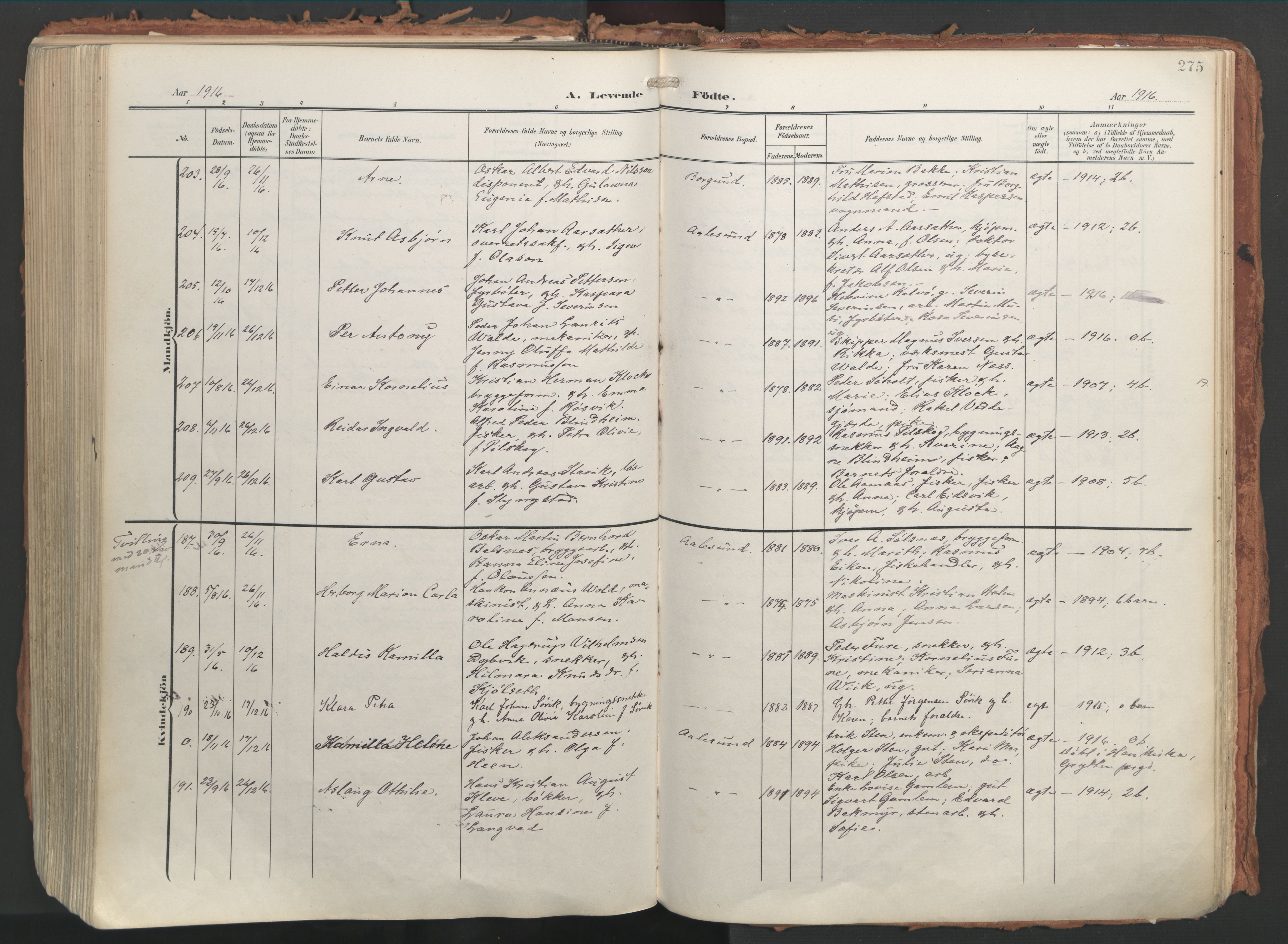 Ministerialprotokoller, klokkerbøker og fødselsregistre - Møre og Romsdal, AV/SAT-A-1454/529/L0460: Ministerialbok nr. 529A10, 1906-1917, s. 275