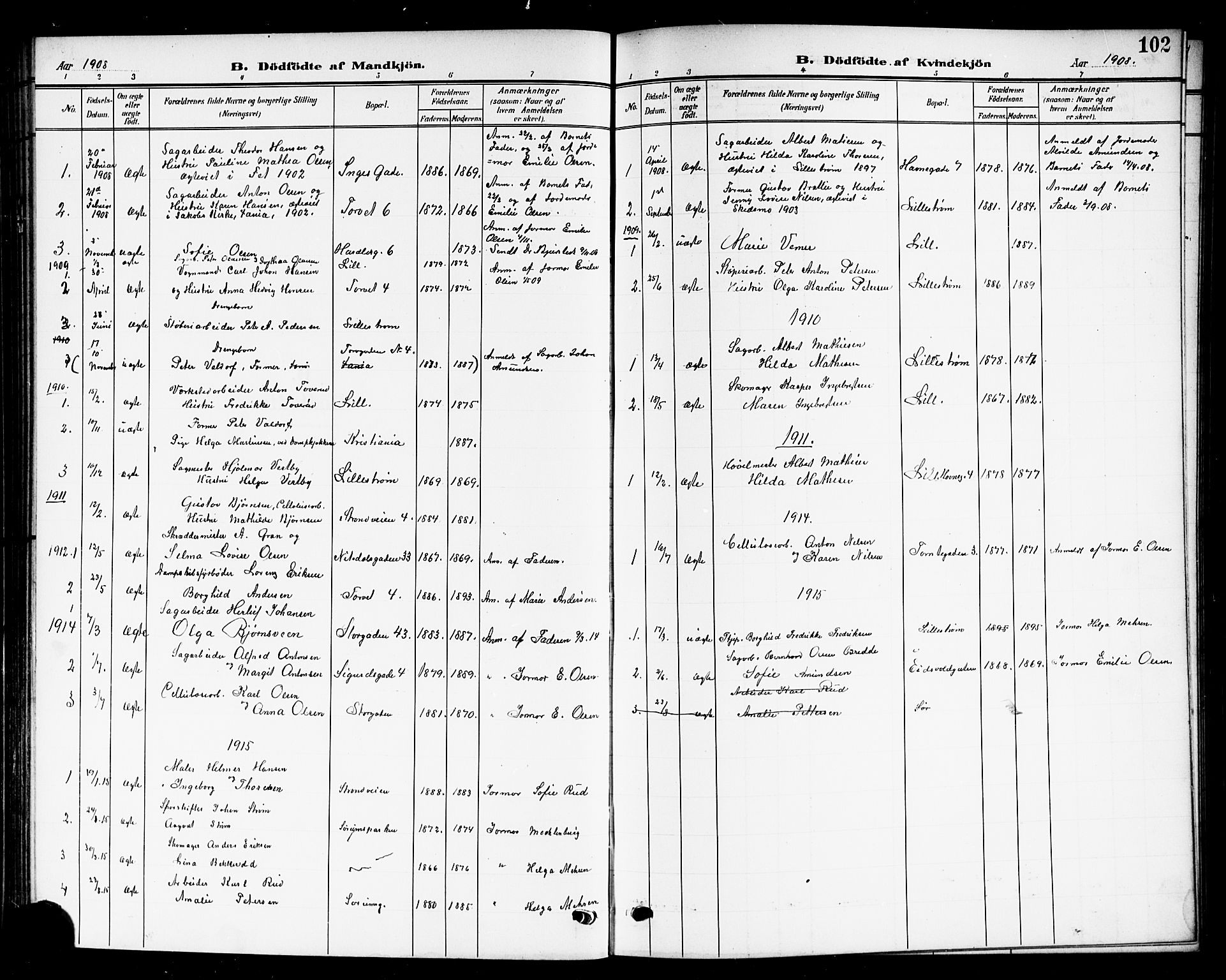 Skedsmo prestekontor Kirkebøker, AV/SAO-A-10033a/G/Gc/L0001: Klokkerbok nr. III 1, 1908-1916, s. 102