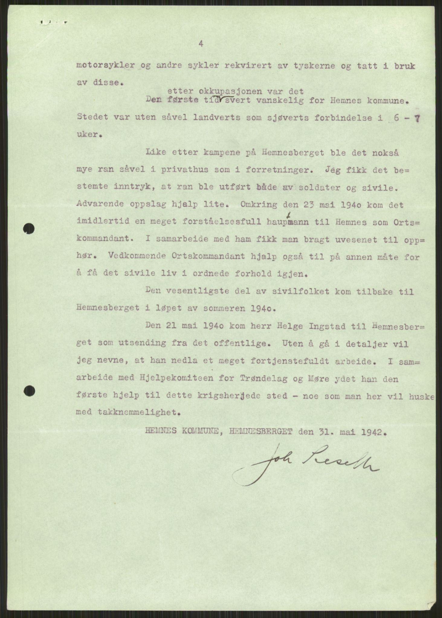 Forsvaret, Forsvarets krigshistoriske avdeling, RA/RAFA-2017/Y/Ya/L0017: II-C-11-31 - Fylkesmenn.  Rapporter om krigsbegivenhetene 1940., 1940, s. 161