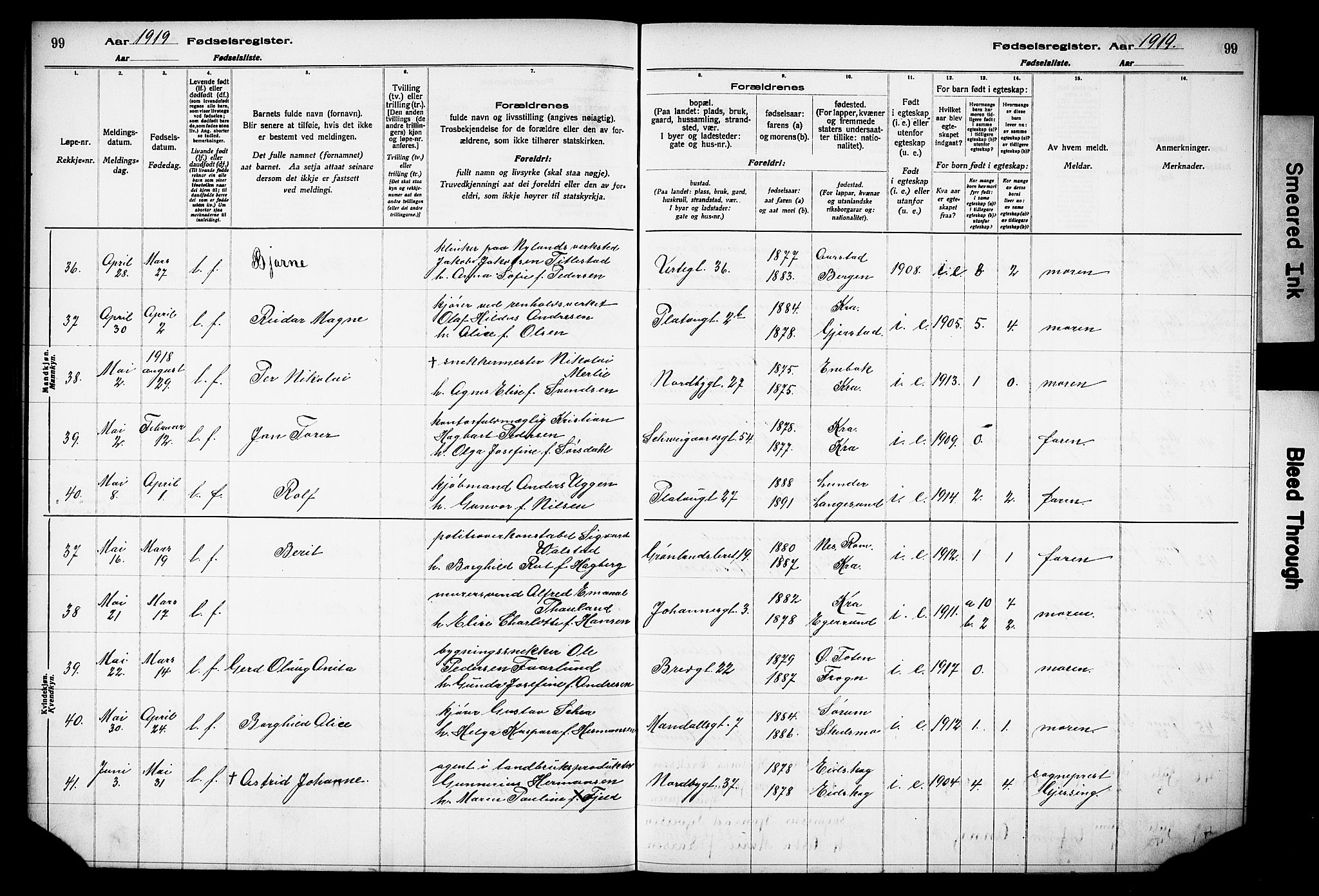 Grønland prestekontor Kirkebøker, AV/SAO-A-10848/J/Ja/L0001: Fødselsregister nr. 1, 1916-1922, s. 99