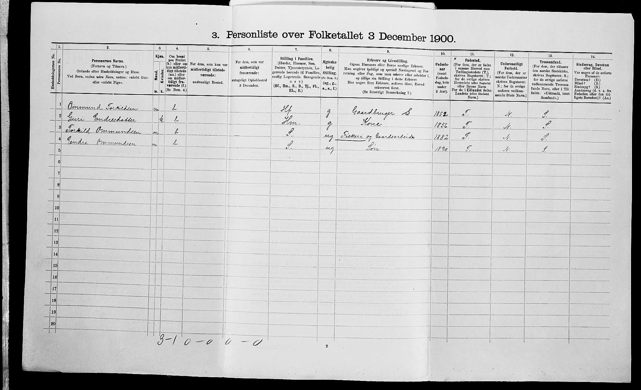 SAK, Folketelling 1900 for 1012 Oddernes herred, 1900, s. 747
