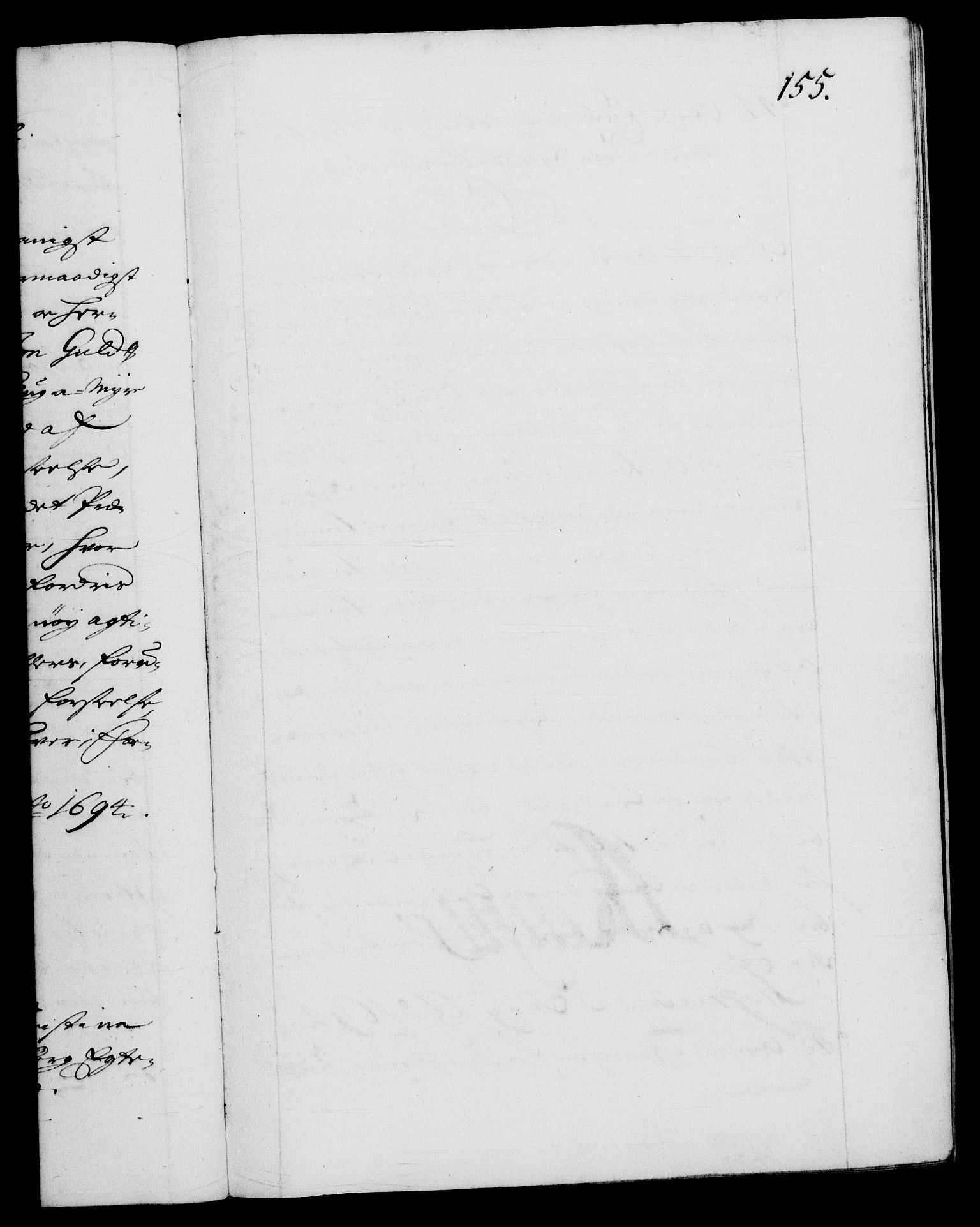 Danske Kanselli 1572-1799, RA/EA-3023/F/Fc/Fca/Fcaa/L0016: Norske registre (mikrofilm), 1692-1697, s. 155a