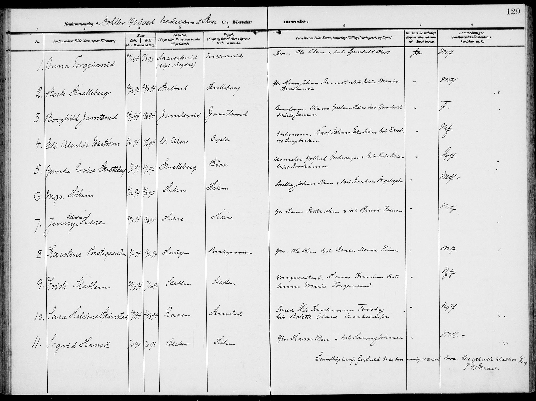 Modum kirkebøker, AV/SAKO-A-234/F/Fa/L0019: Ministerialbok nr. 19, 1890-1914, s. 129