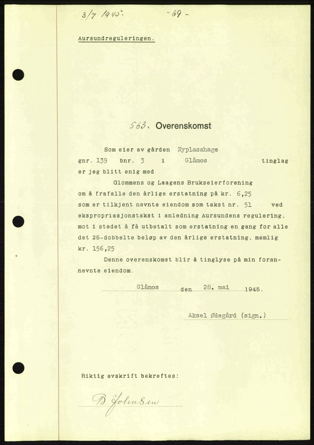 Gauldal sorenskriveri, SAT/A-0014/1/2/2C: Pantebok nr. A1a, 1945-1945, Dagboknr: 563/1945