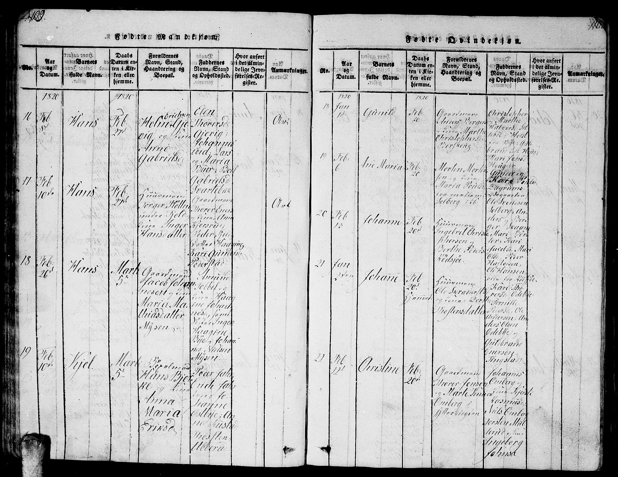 Enebakk prestekontor Kirkebøker, AV/SAO-A-10171c/G/Ga/L0001: Klokkerbok nr. I 1, 1815-1833, s. 109-110