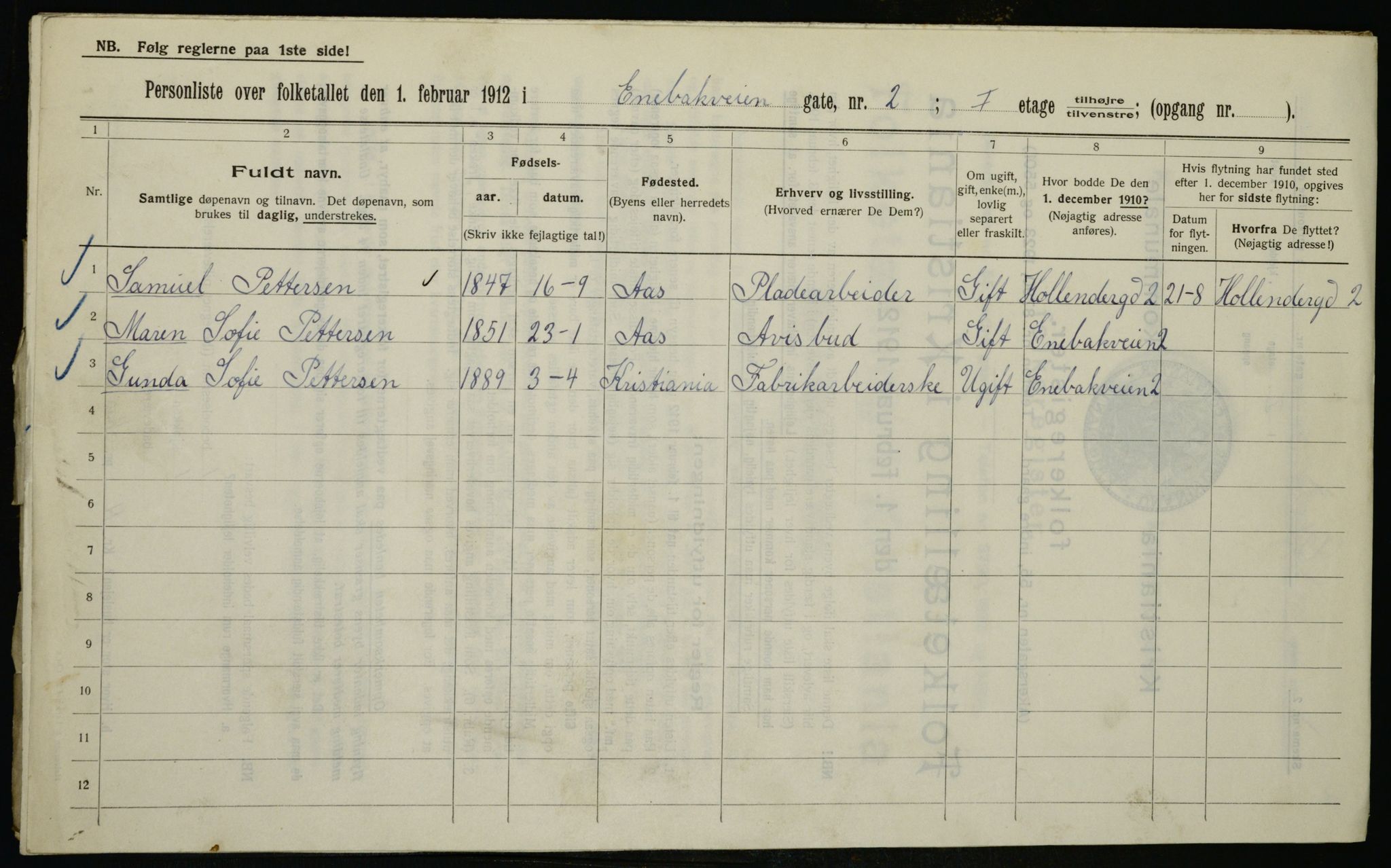 OBA, Kommunal folketelling 1.2.1912 for Kristiania, 1912, s. 20952