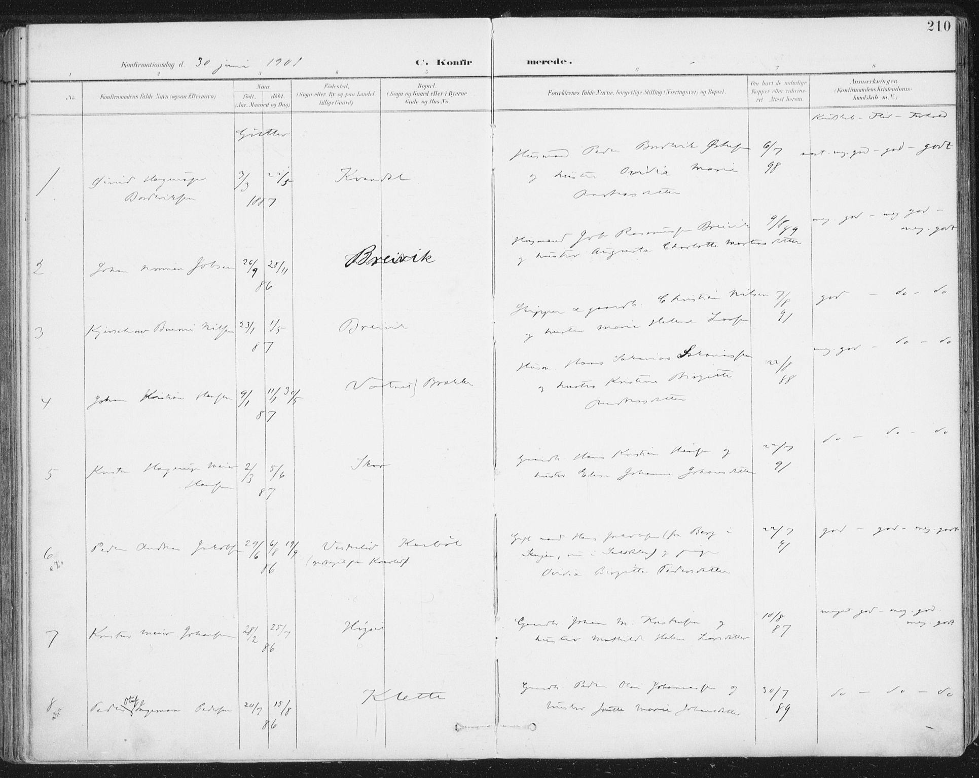 Ministerialprotokoller, klokkerbøker og fødselsregistre - Nordland, SAT/A-1459/852/L0741: Ministerialbok nr. 852A11, 1894-1917, s. 210