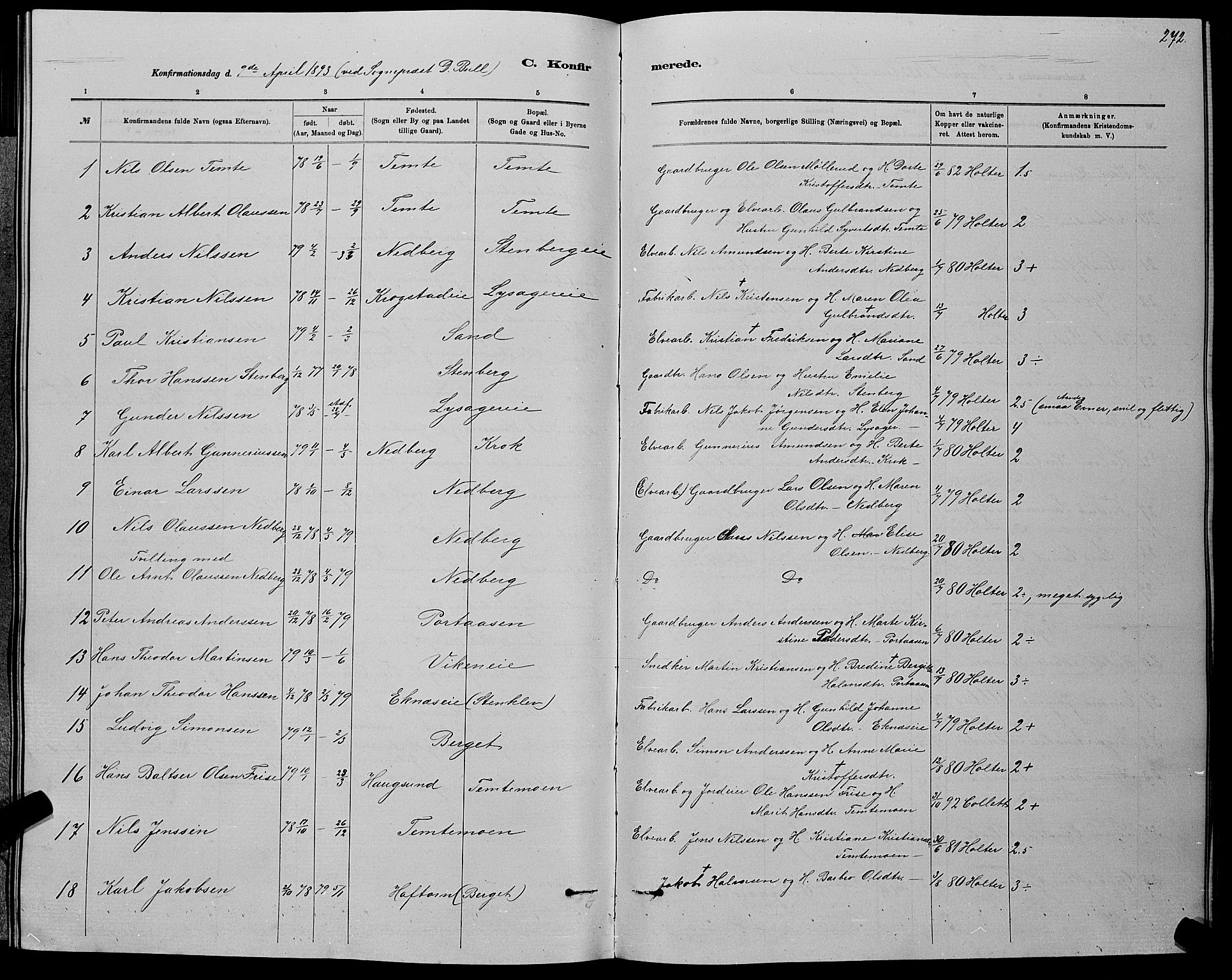 Nedre Eiker kirkebøker, SAKO/A-612/G/Ga/L0002: Klokkerbok nr. 2, 1880-1896, s. 272