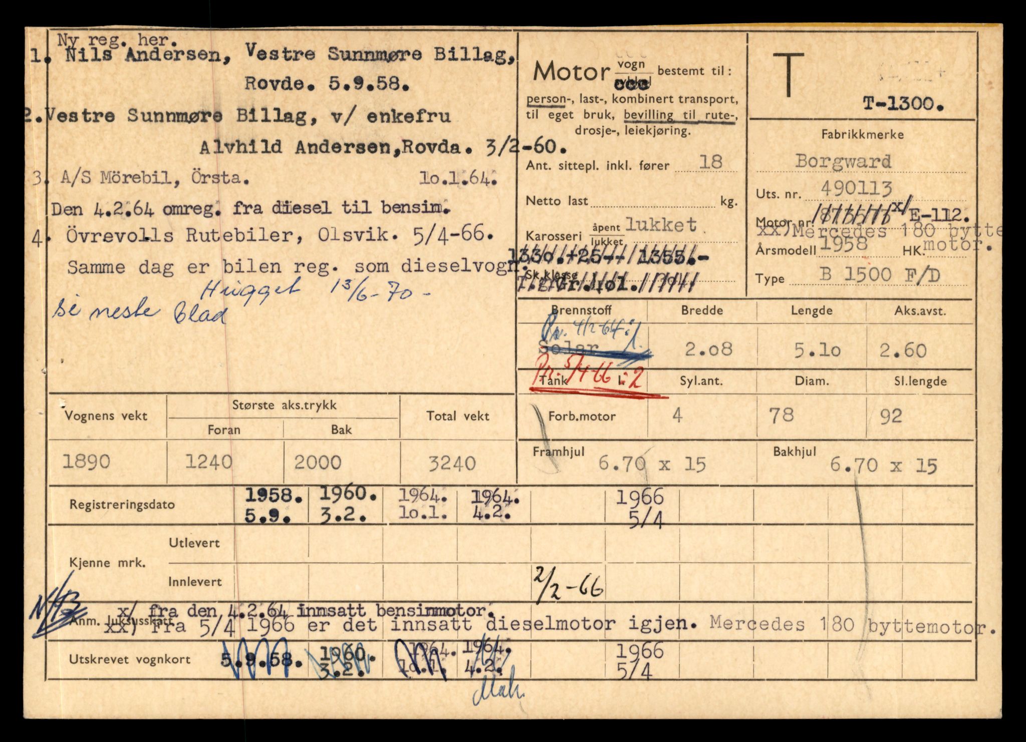 Møre og Romsdal vegkontor - Ålesund trafikkstasjon, SAT/A-4099/F/Fe/L0012: Registreringskort for kjøretøy T 1290 - T 1450, 1927-1998, s. 175