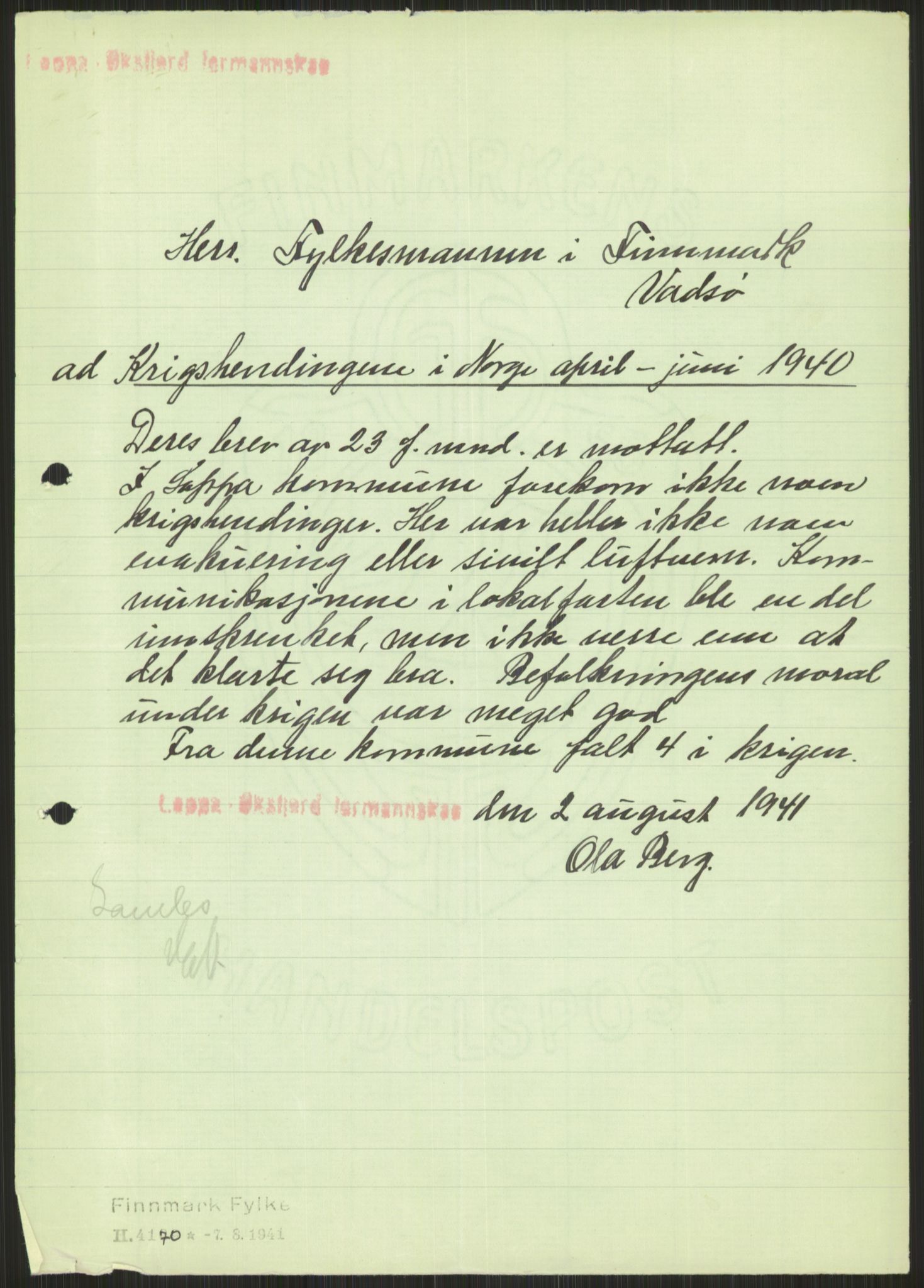 Forsvaret, Forsvarets krigshistoriske avdeling, AV/RA-RAFA-2017/Y/Ya/L0017: II-C-11-31 - Fylkesmenn.  Rapporter om krigsbegivenhetene 1940., 1940, s. 759