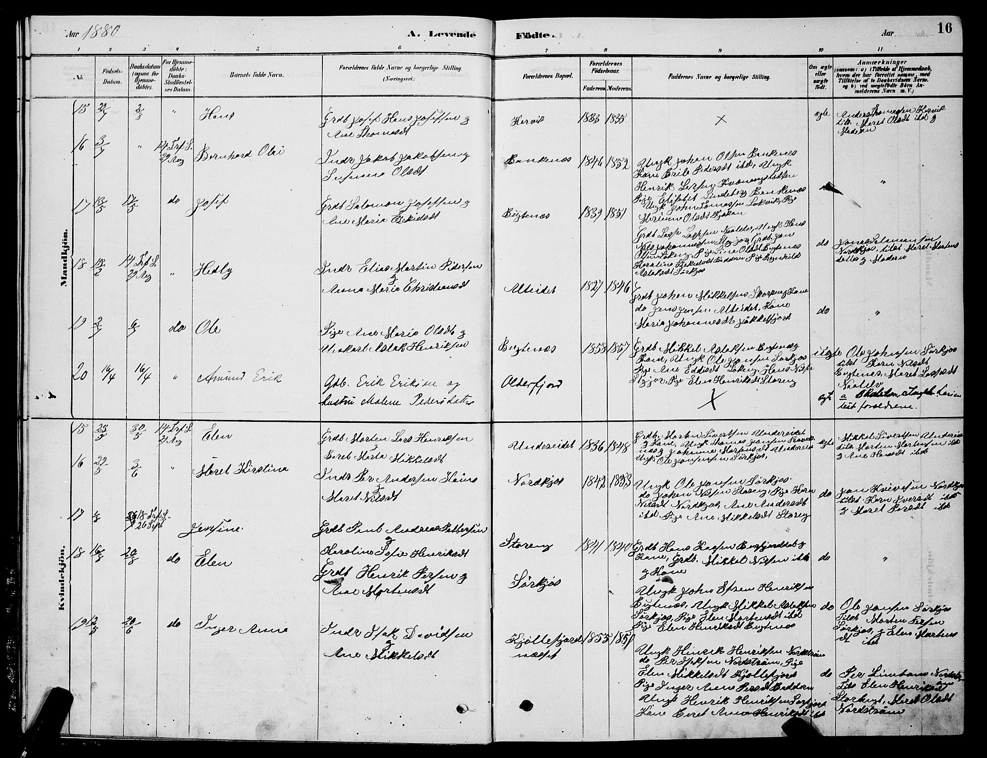 Skjervøy sokneprestkontor, AV/SATØ-S-1300/H/Ha/Hab/L0015klokker: Klokkerbok nr. 15, 1878-1890, s. 16