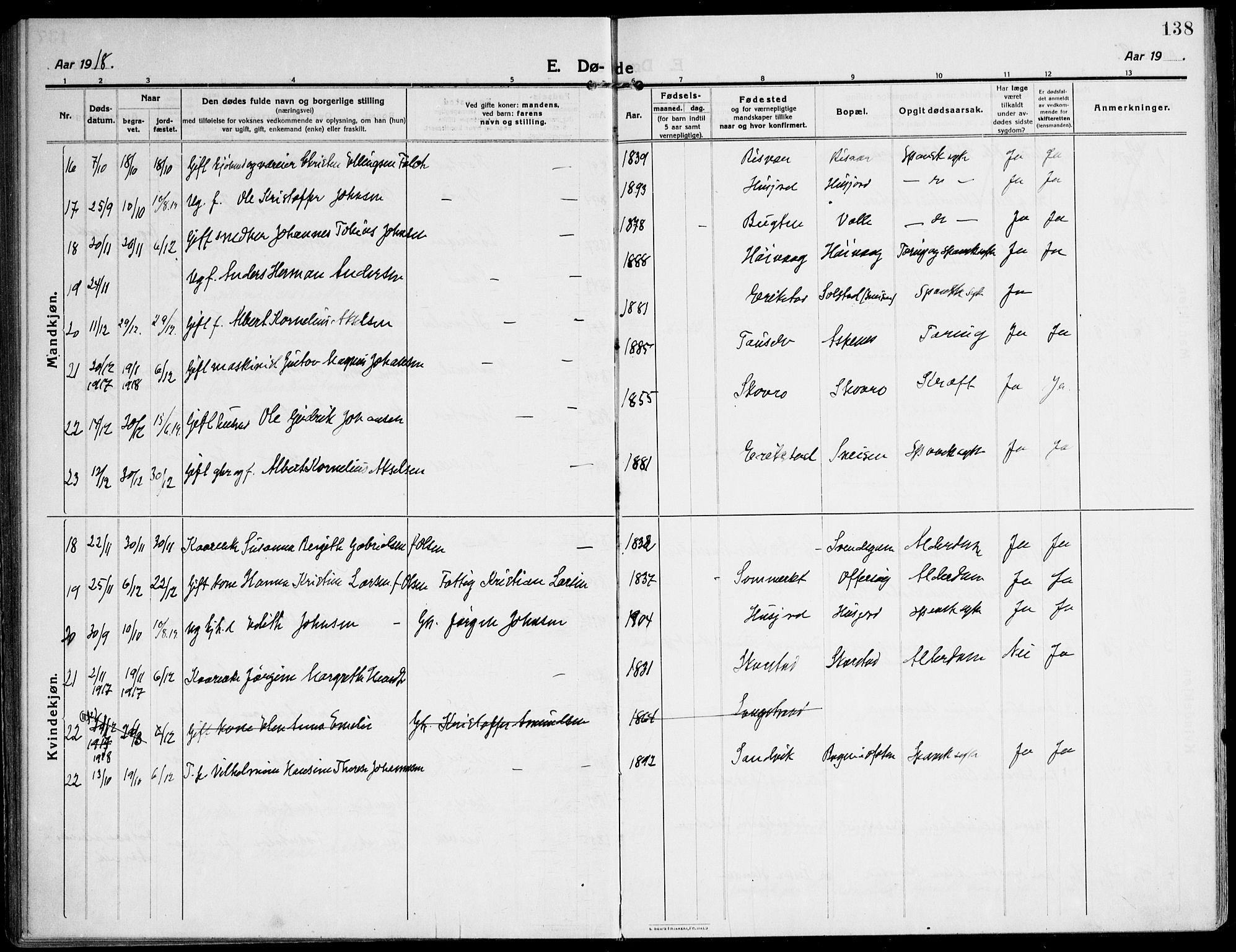 Ministerialprotokoller, klokkerbøker og fødselsregistre - Nordland, AV/SAT-A-1459/872/L1037: Ministerialbok nr. 872A12, 1914-1925, s. 138