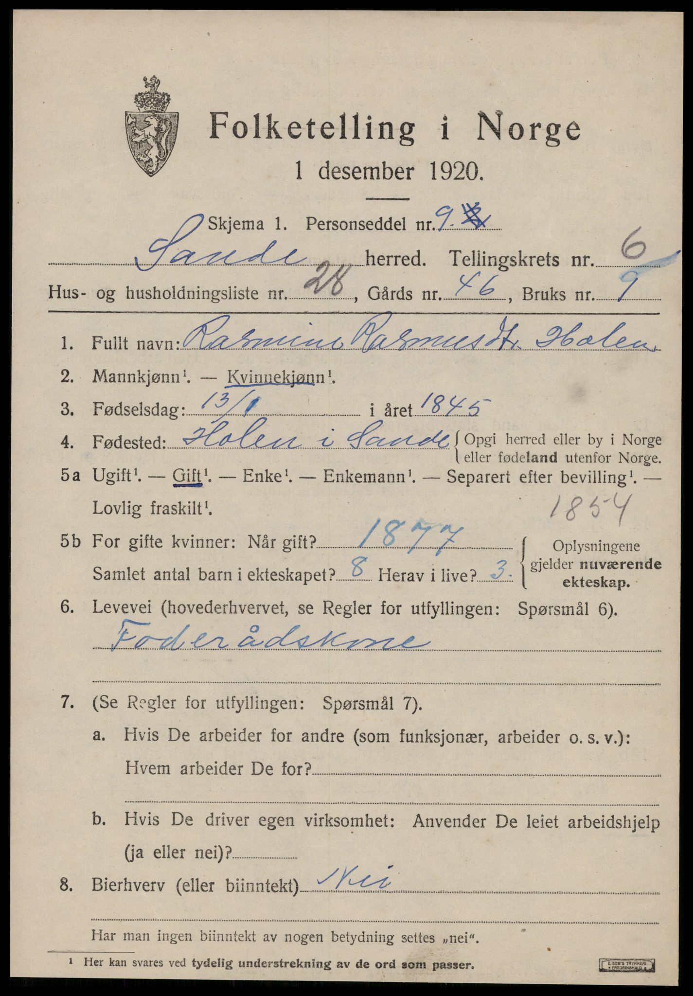 SAT, Folketelling 1920 for 1514 Sande herred, 1920, s. 3910