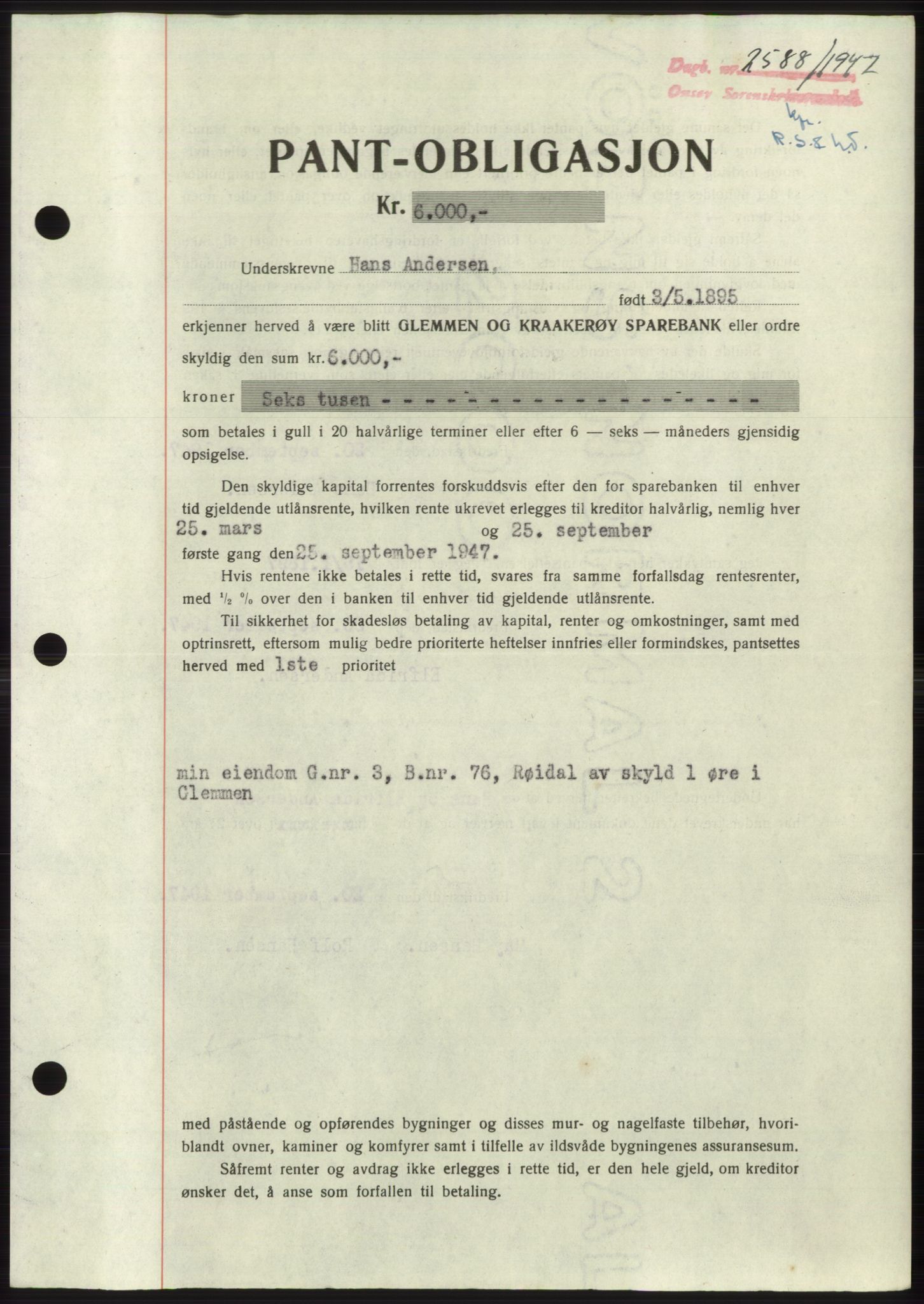 Onsøy sorenskriveri, SAO/A-10474/G/Ga/Gac/L0006: Pantebok nr. B 12-6, 1947-1948, Dagboknr: 2588/1947