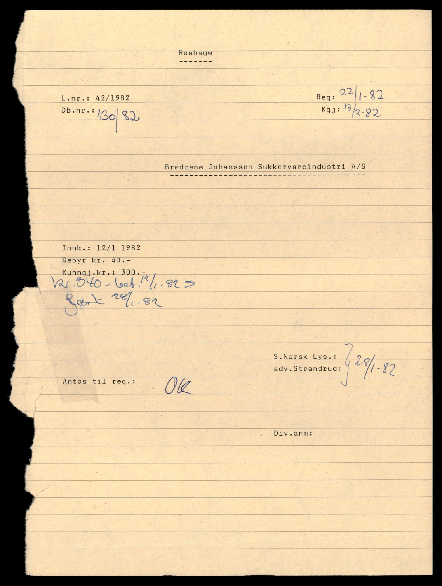 Asker og Bærum tingrett, AV/SAT-A-10379/K/Kb/Kbb/L0099: Aksjeselskap og andelslag i Bærum, Johansen - Jos, 1936-1989, s. 1