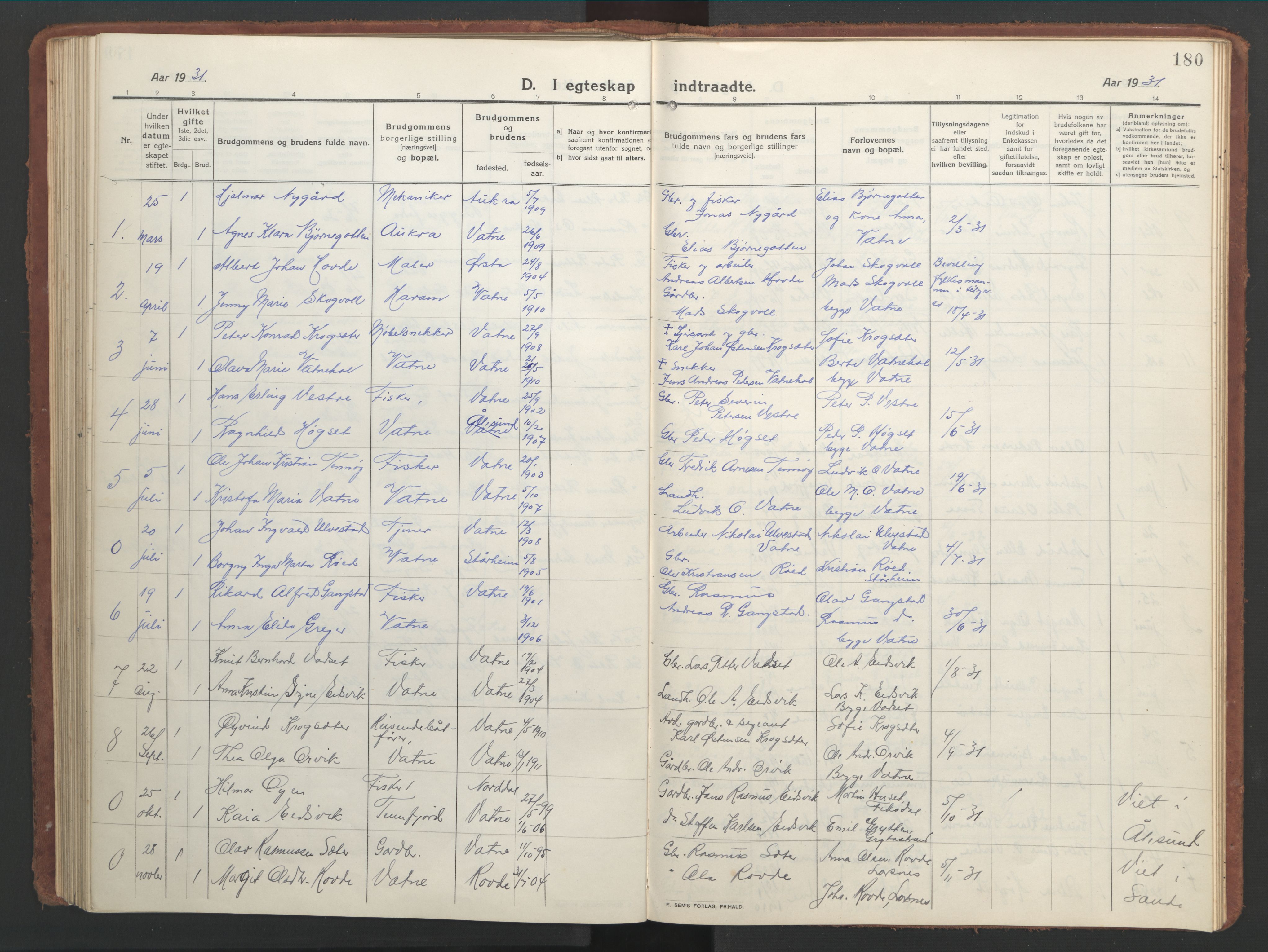 Ministerialprotokoller, klokkerbøker og fødselsregistre - Møre og Romsdal, SAT/A-1454/525/L0378: Klokkerbok nr. 525C04, 1915-1947, s. 180