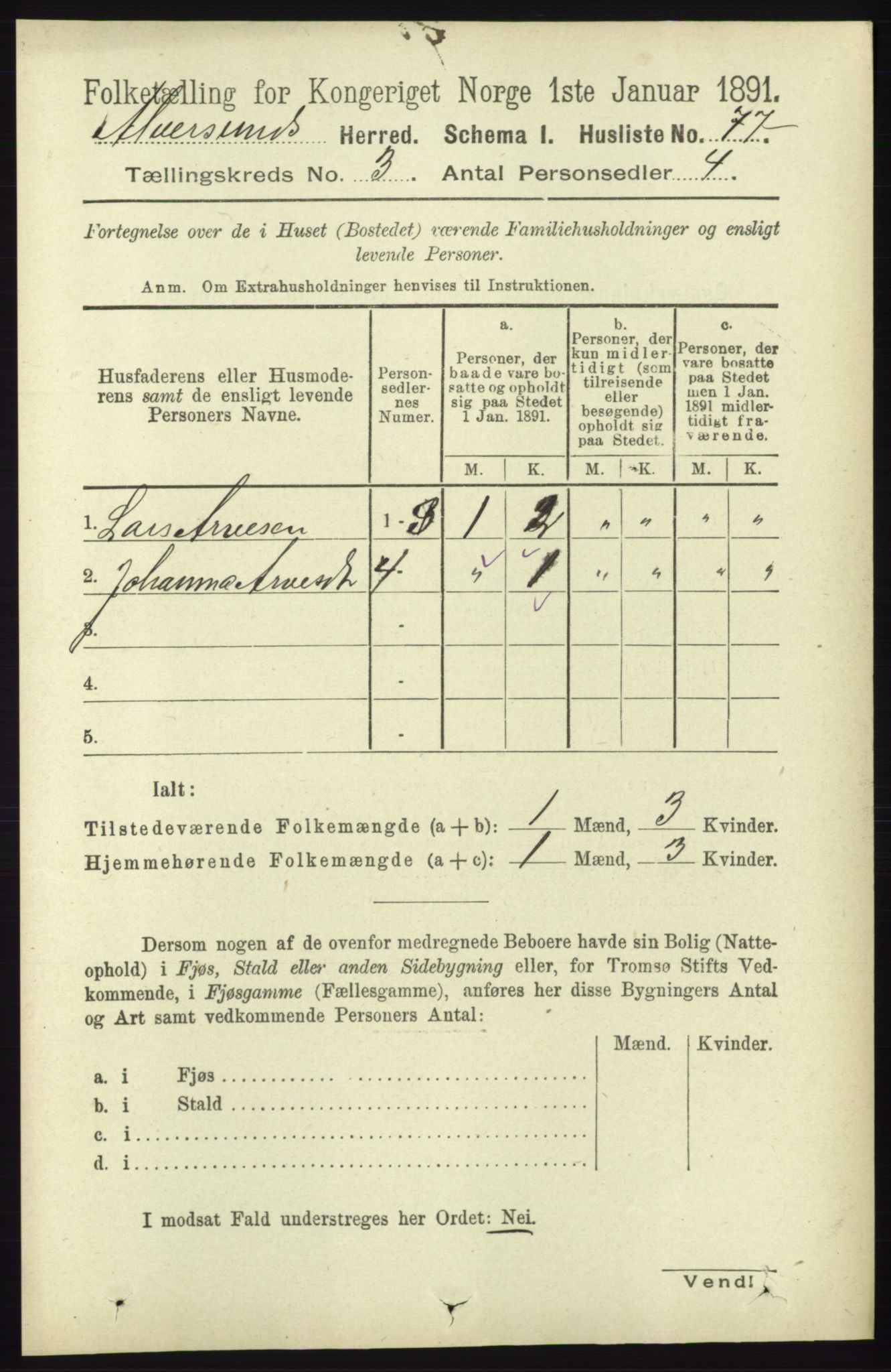 RA, Folketelling 1891 for 1257 Alversund herred, 1891, s. 1021