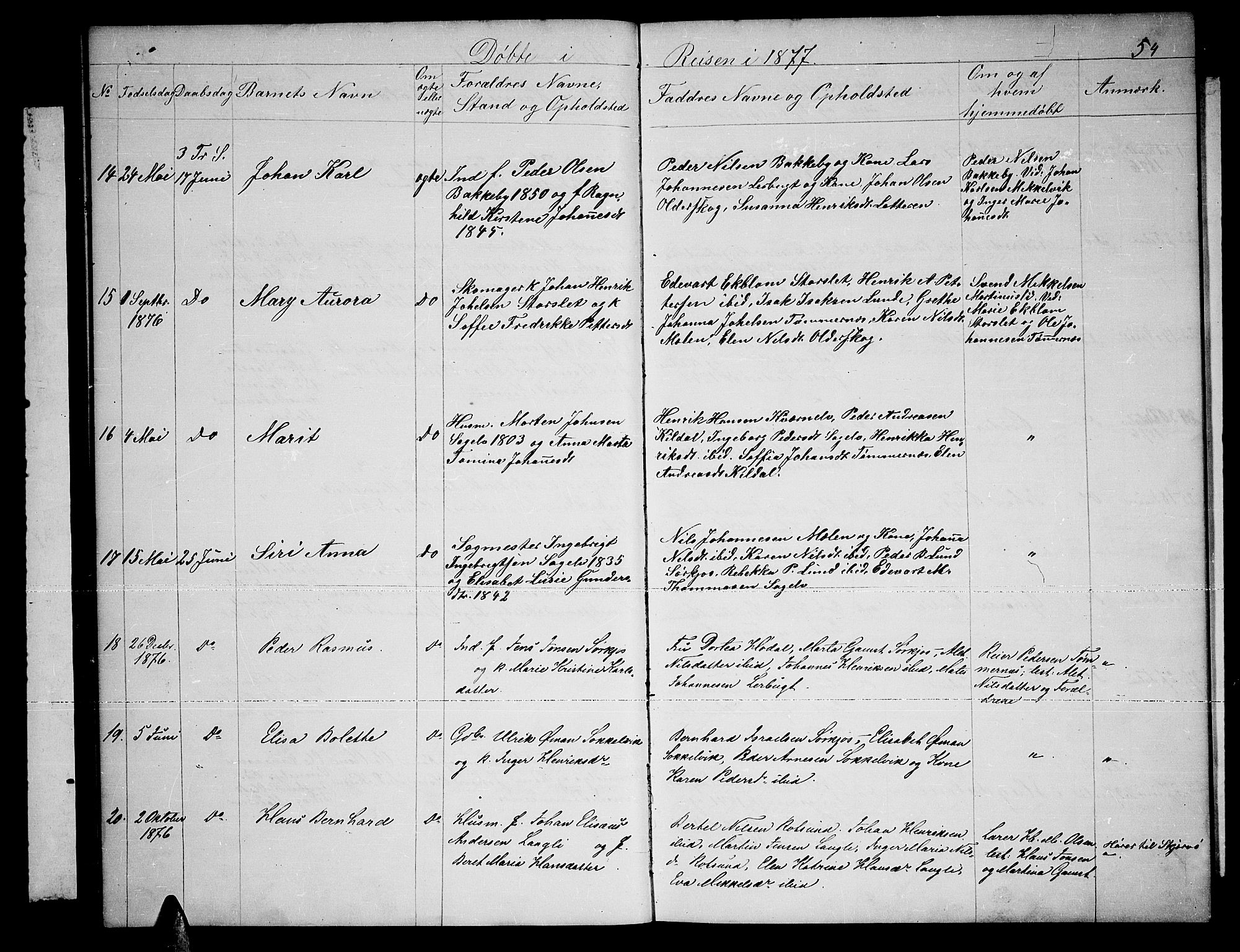 Skjervøy sokneprestkontor, AV/SATØ-S-1300/H/Ha/Hab/L0019klokker: Klokkerbok nr. 19, 1863-1877, s. 54